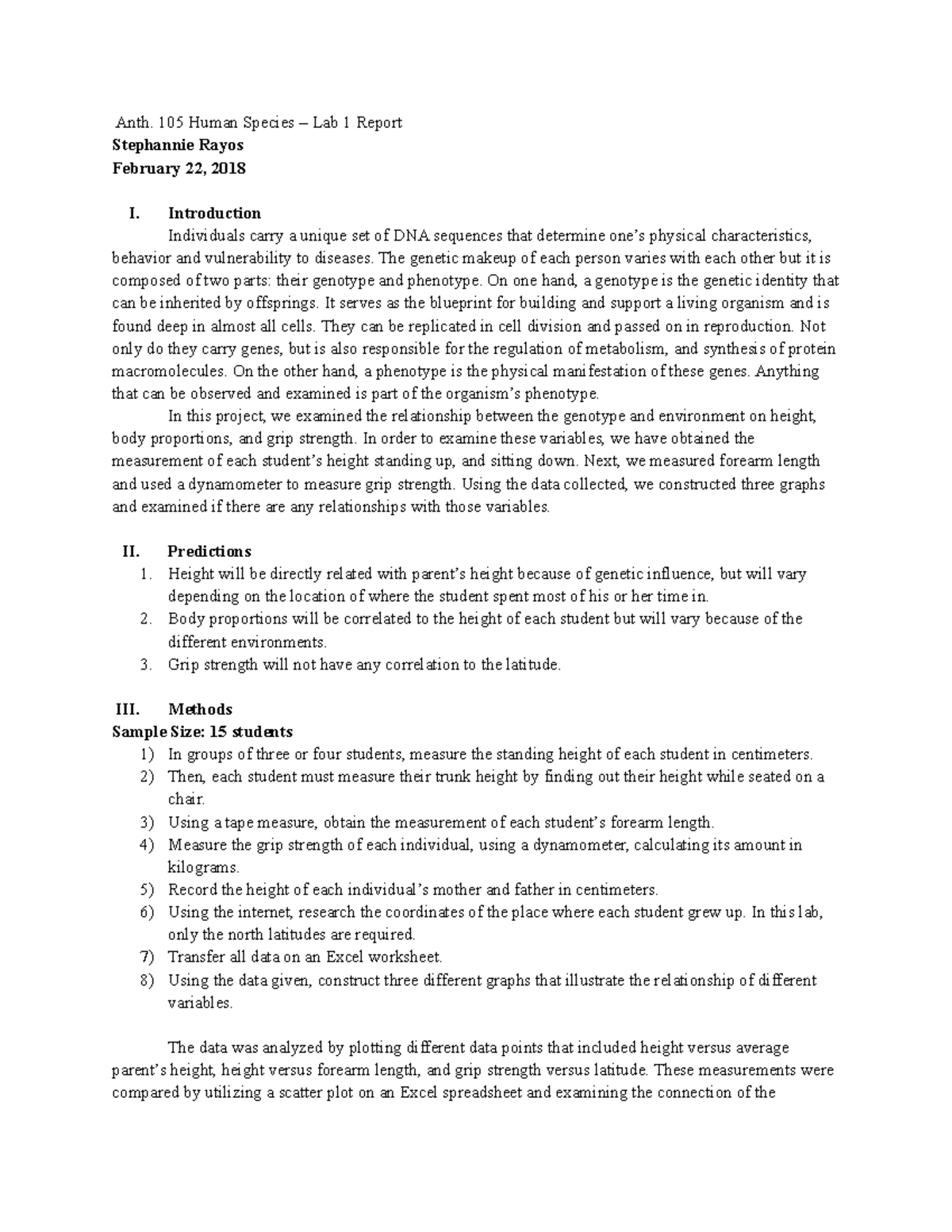 ANTHP 105 - Lab #1 Report on Genotype and Phenotype Relationships - Studocu