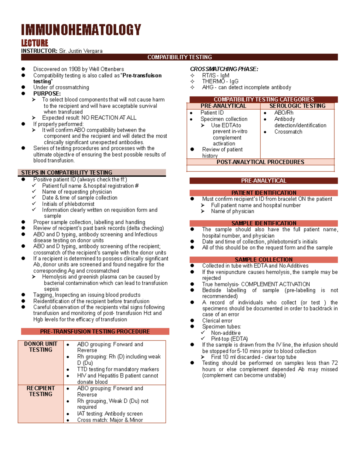 Compatibility Testing - IMMUNOHEMATOLOGY LECTURE INSTRUCTOR: Sir ...