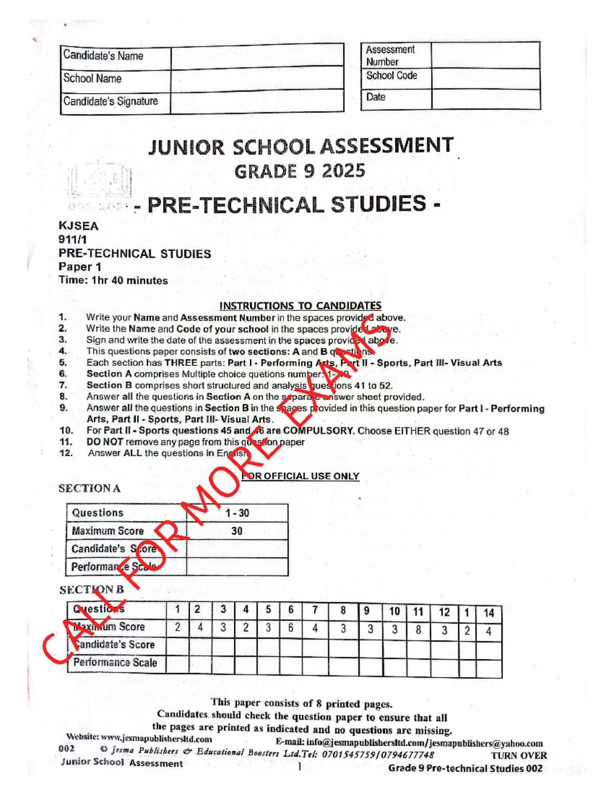Junior School Assessment 002: Grade 9 Studies Paper 1 (2025) - Studocu