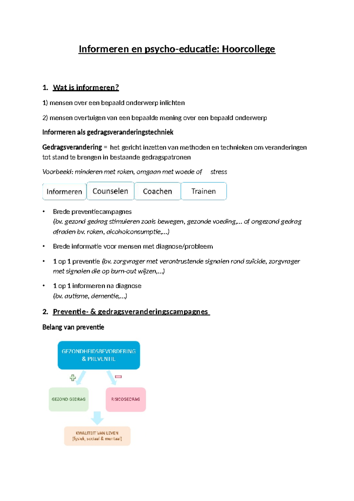 Informeren en Hoorcollege 1: Gedragsverandering en Preventie - Studocu