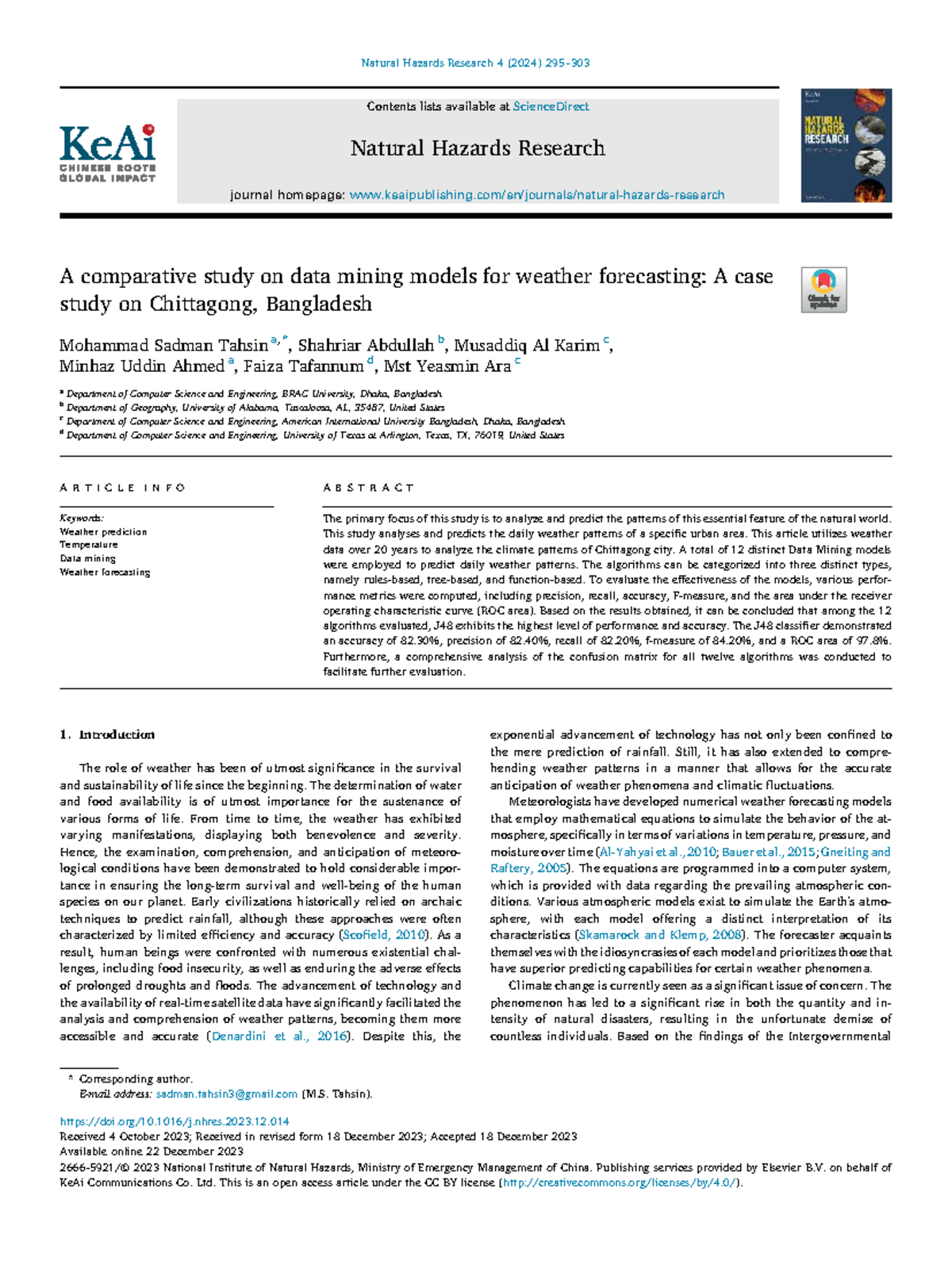 A Comparative Study of Data Mining Models for Weather Forecasting in ...