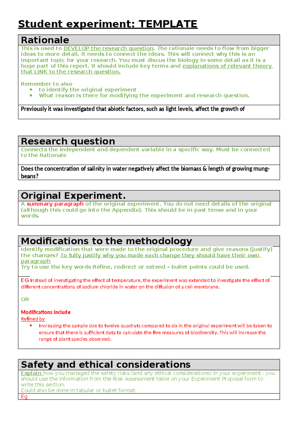 Biology Experiment Report Template: Investigating Salinity Effects ...