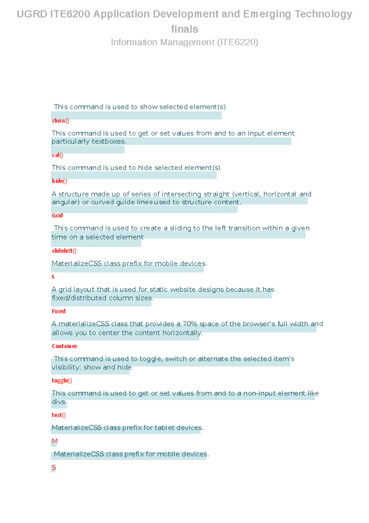 UGRD ITE6200 Application Development & Emerging Tech Finals Notes - Studocu