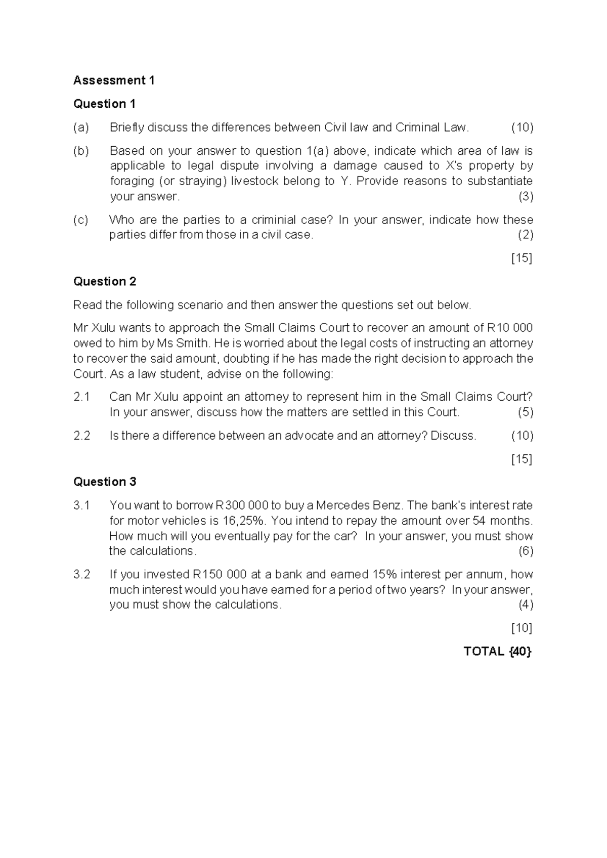 Assessment 1: Civil vs Criminal Law & Small Claims Court Analysis - Studocu