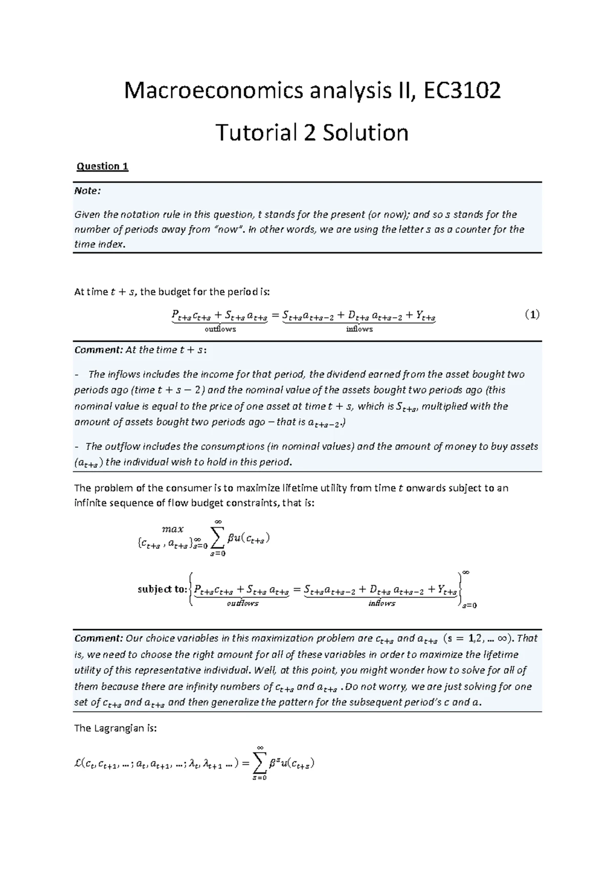 Tutorial 1 Sem2 2021 solution - Macroeconomics Analysis II, EC Tutorial ...