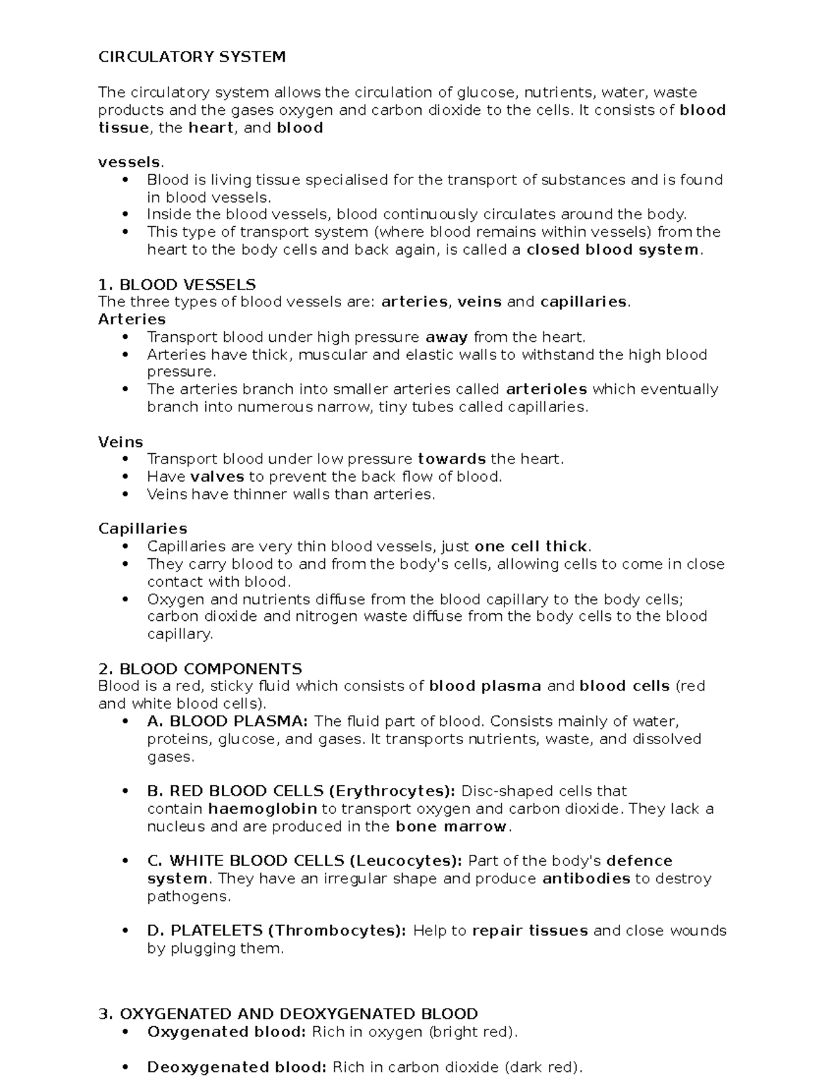 Grade 9 Biology: Circulatory System Overview and Key Concepts - Studocu