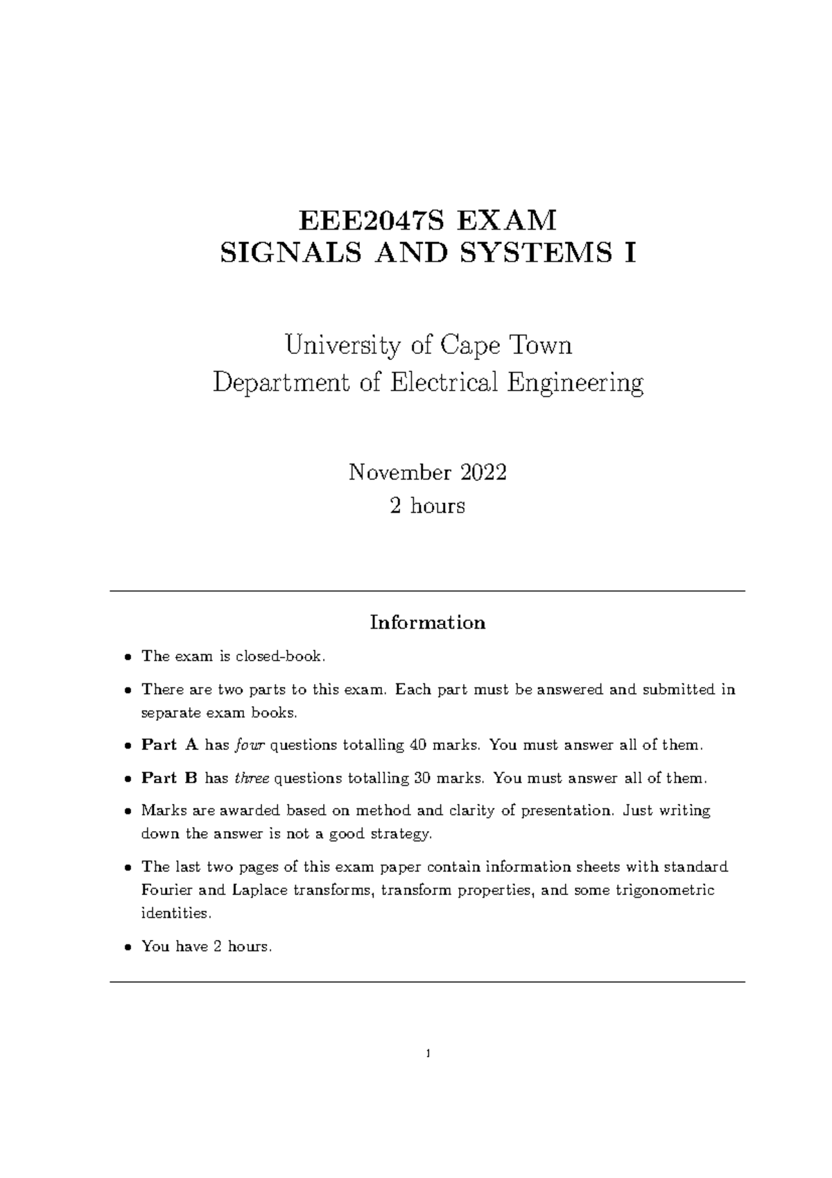 EEE2047S Final Exam 2022 - Signals and Systems I Question Pack - Studocu