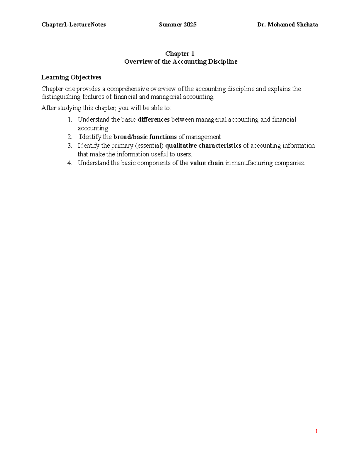 Chapter 1 Lecture Notes: Overview of Accounting Discipline (HO LV2 ...
