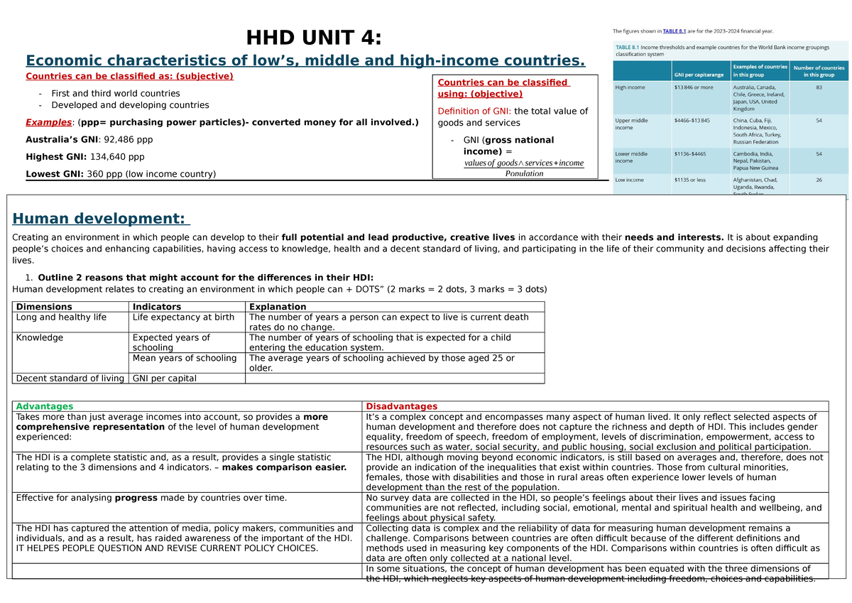HHD Unit 4: Economic Characteristics of Middle-Income Countries - Studocu