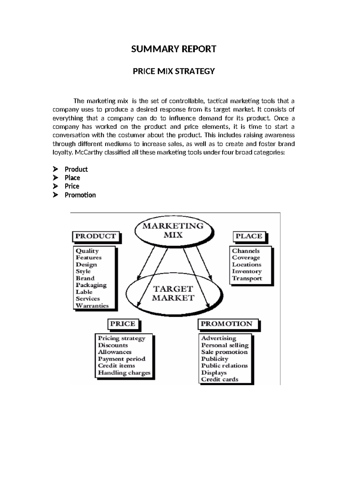 SUMMARY REPORT ON PRICE MIX STRATEGY IN MARKETING - Studocu
