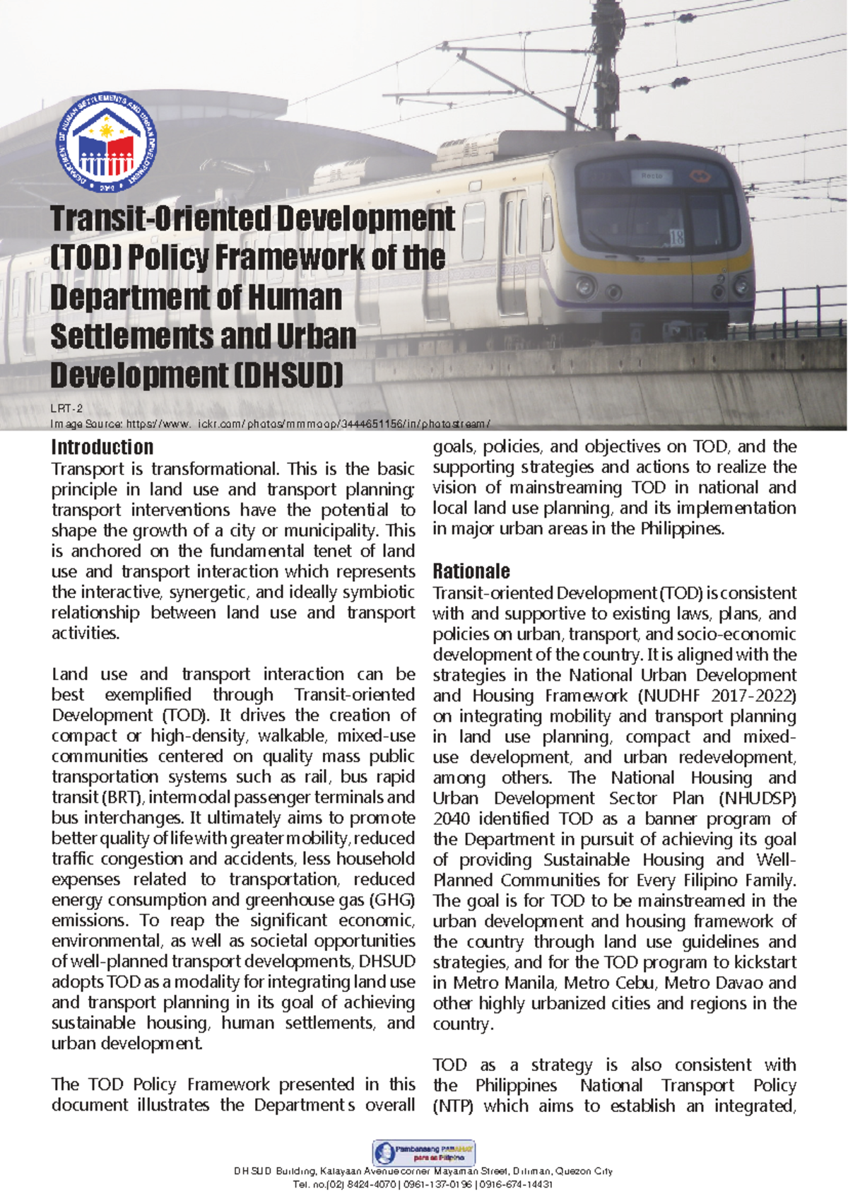 DHSUD TOD Policy Framework: Strategies for Sustainable Urban ...