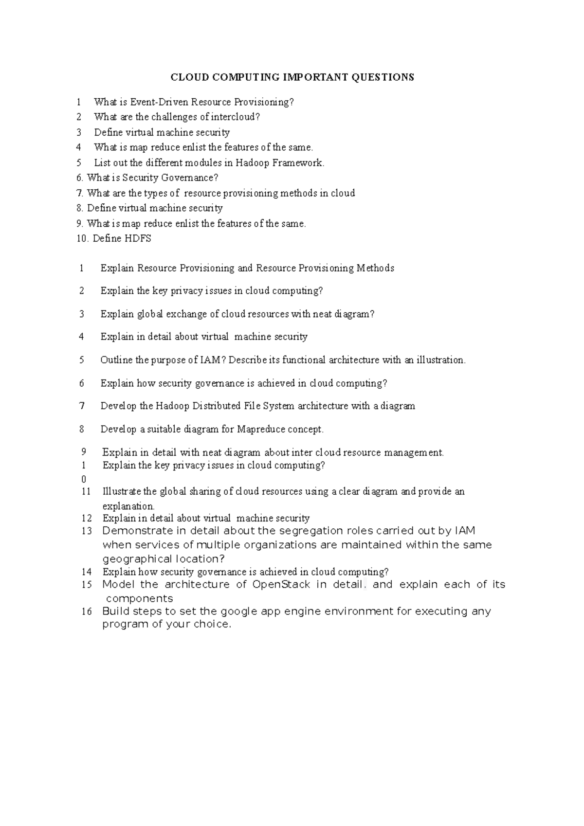 Cloud Computing Important Questions for IA3 Exam Preparation - Studocu