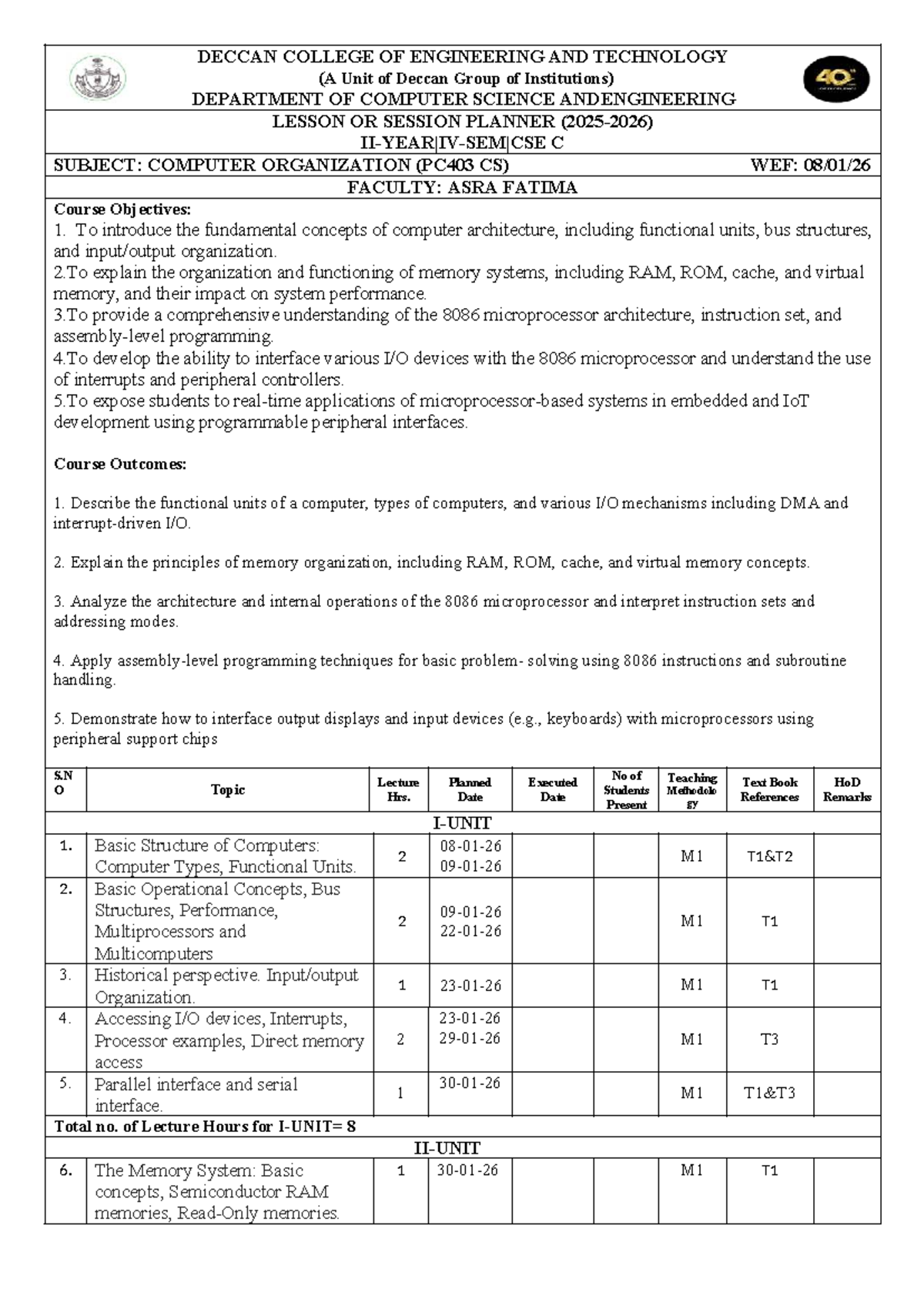 PC403 CS Lesson Planner: Computer Organization Overview - Studocu