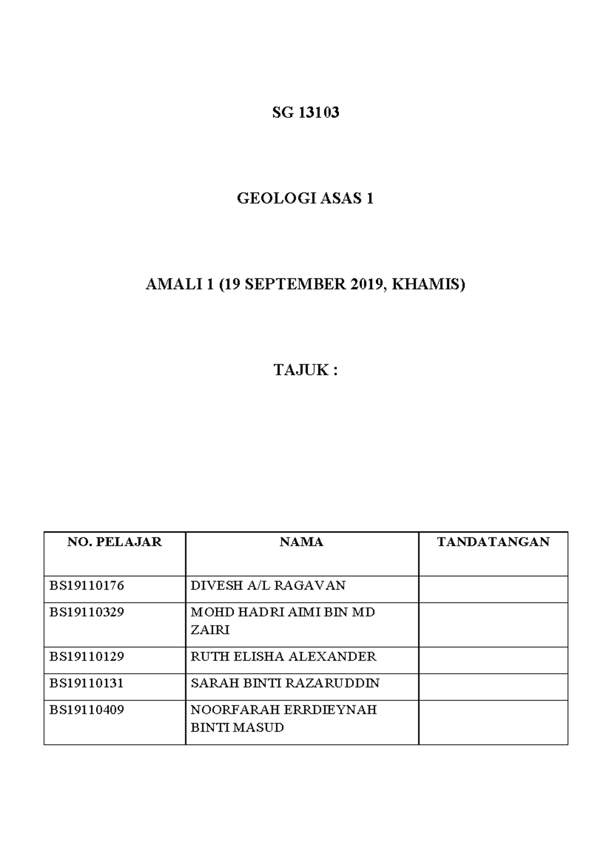 SG 13103 LAB Report 1: Geology Basics and Rock Samples Analysis - Studocu