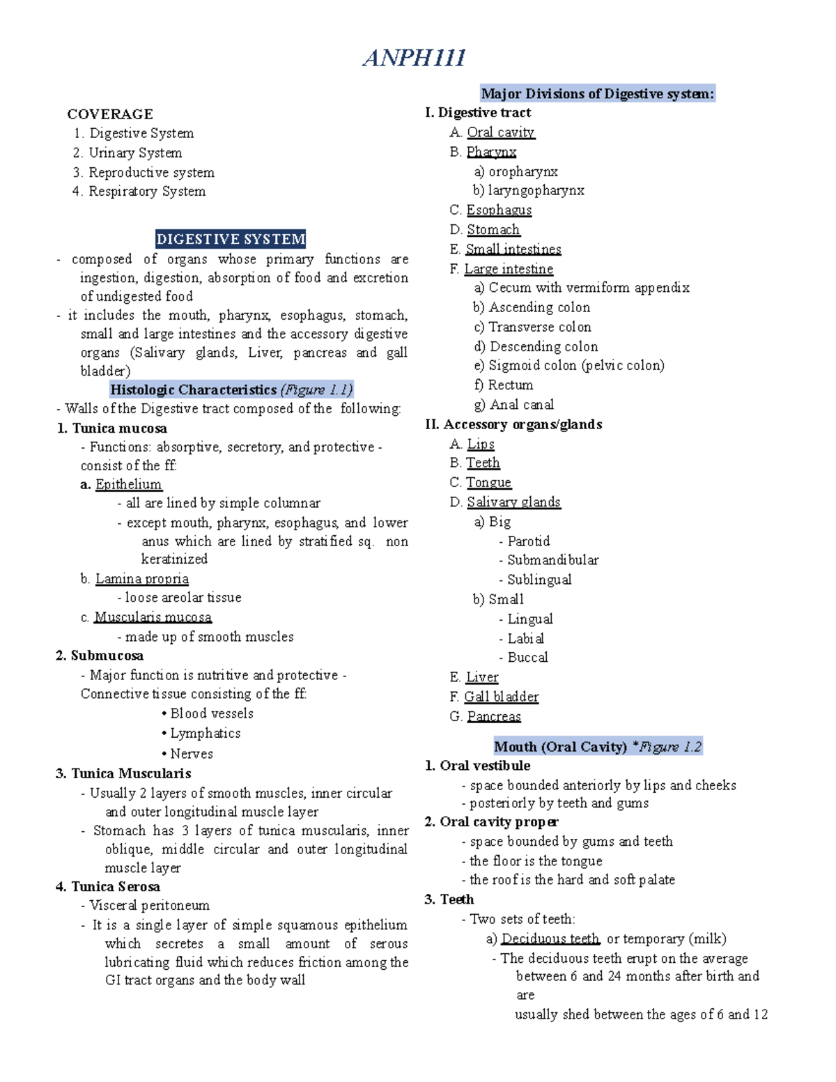 Anaphy 101 - Final Exam Reviewer: Digestive, Urinary, Reproductive, and ...
