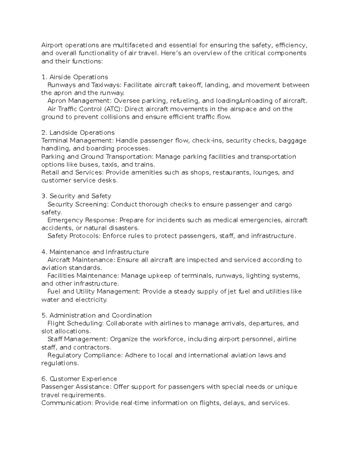 WEEK 9: Overview of Airport Operations and Their Key Components - Studocu