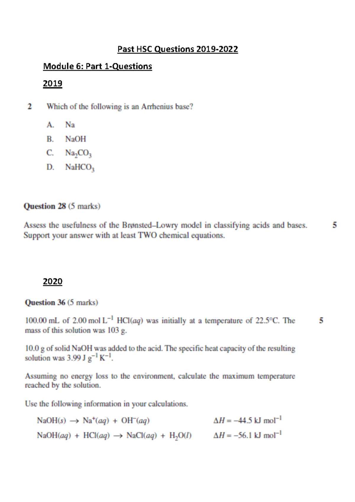 Module 6 Part 1 Questions and Answers - Past HSC Questions 2019- 2022 ...