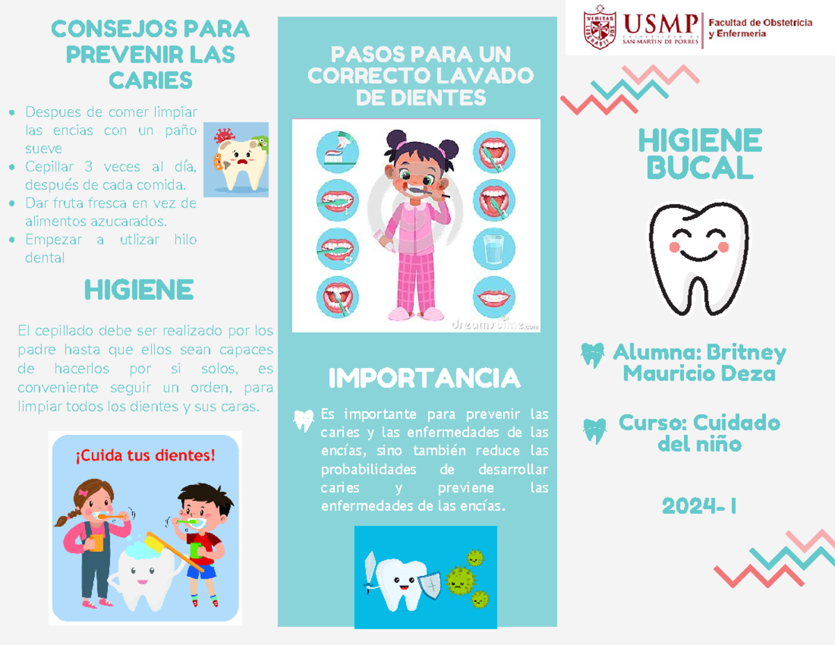 Folleto Tríptico sobre Higiene Bucal para Niños - Curso Cuidado del