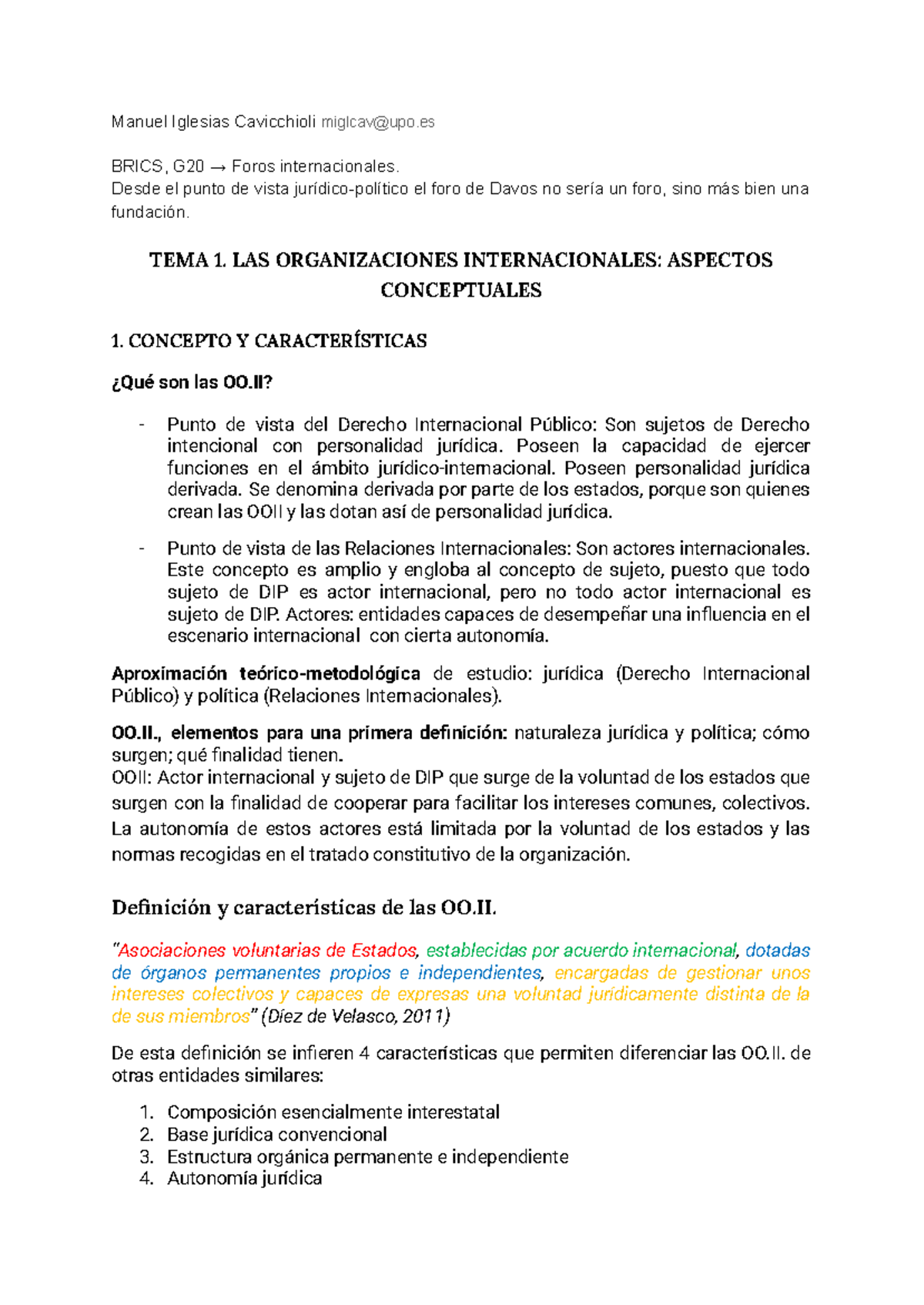 Organizaciones Internacionales: Conceptos y Clasificación en el Derecho - Document Preview