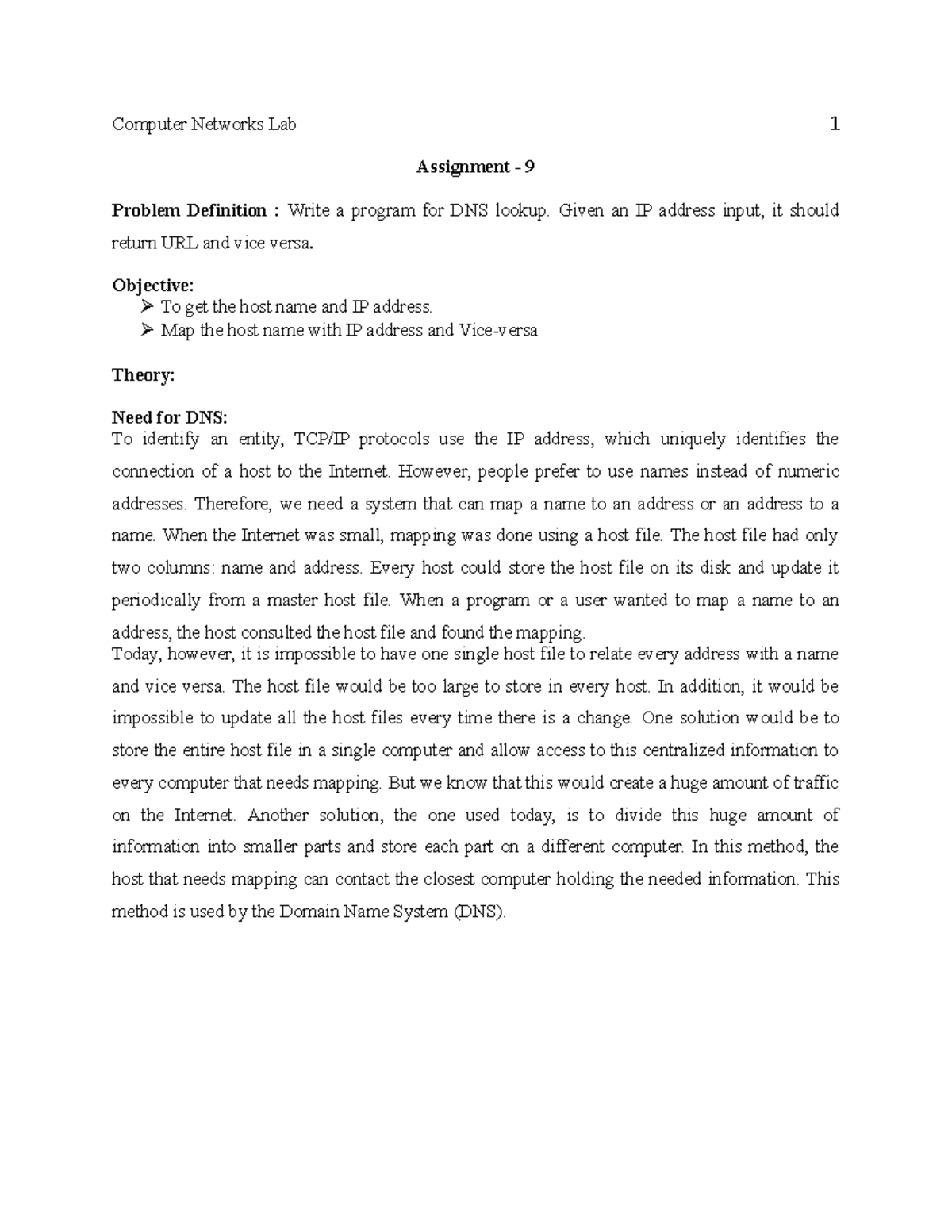 CN Lab Manual A9: DNS Lookup Program Assignment Guide - Studocu