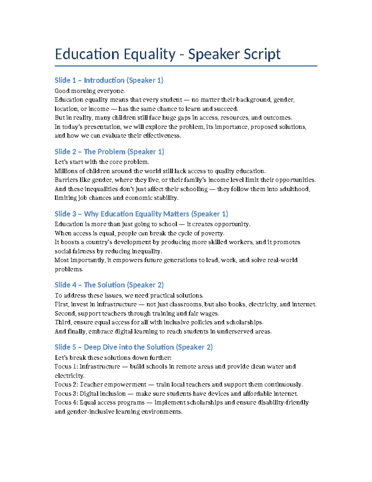 Note Game - Education Equality Speaker Script (AnhBdy LV. 70 S7) - Studocu