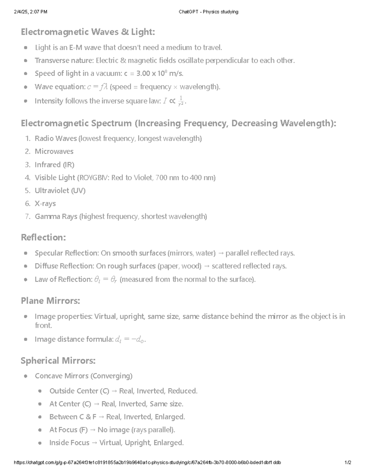 E-M Waves & Light: Study Notes for Physics Course (PH101) - Studocu