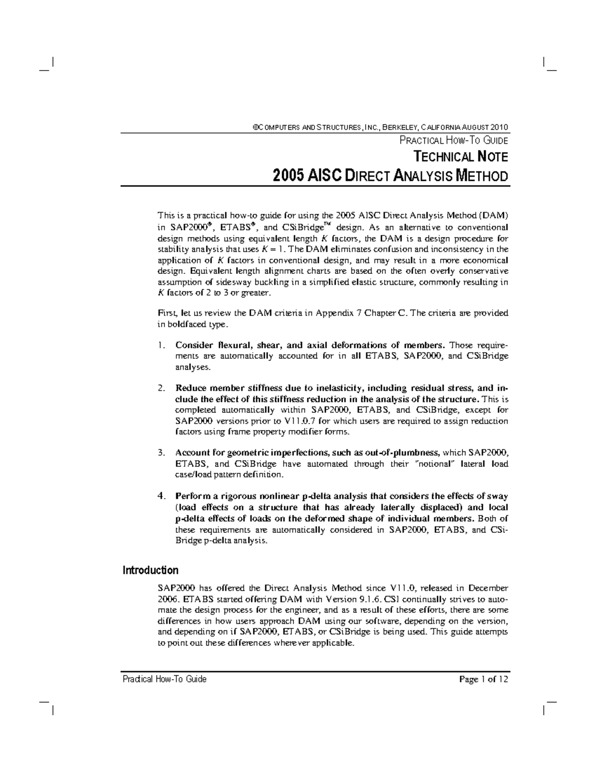 AISC360-05 Practical Guide to Direct Analysis Method (DAM) - Studocu
