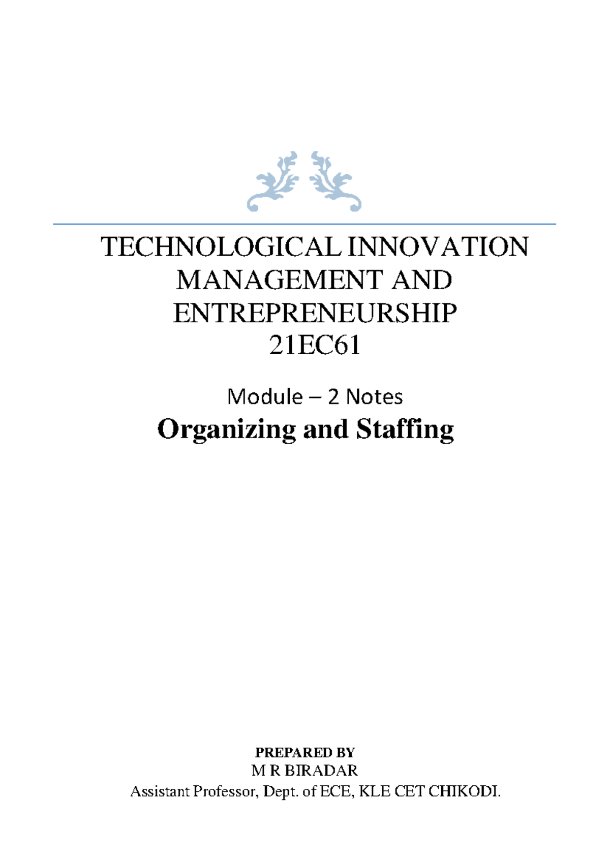 21EC61 Technological Innovation Management: Module 2 Notes on ...