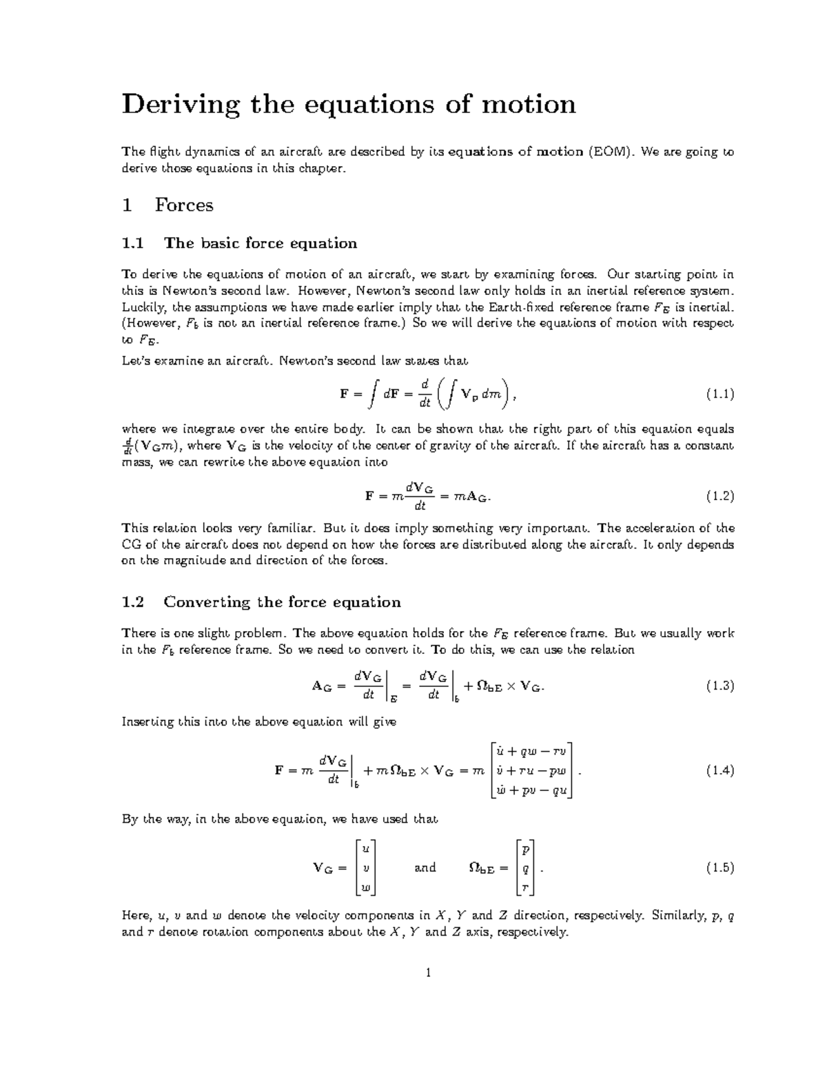 Deriving Equations of Motion for Aircraft Dynamics (AERO 101) - Studeersnel