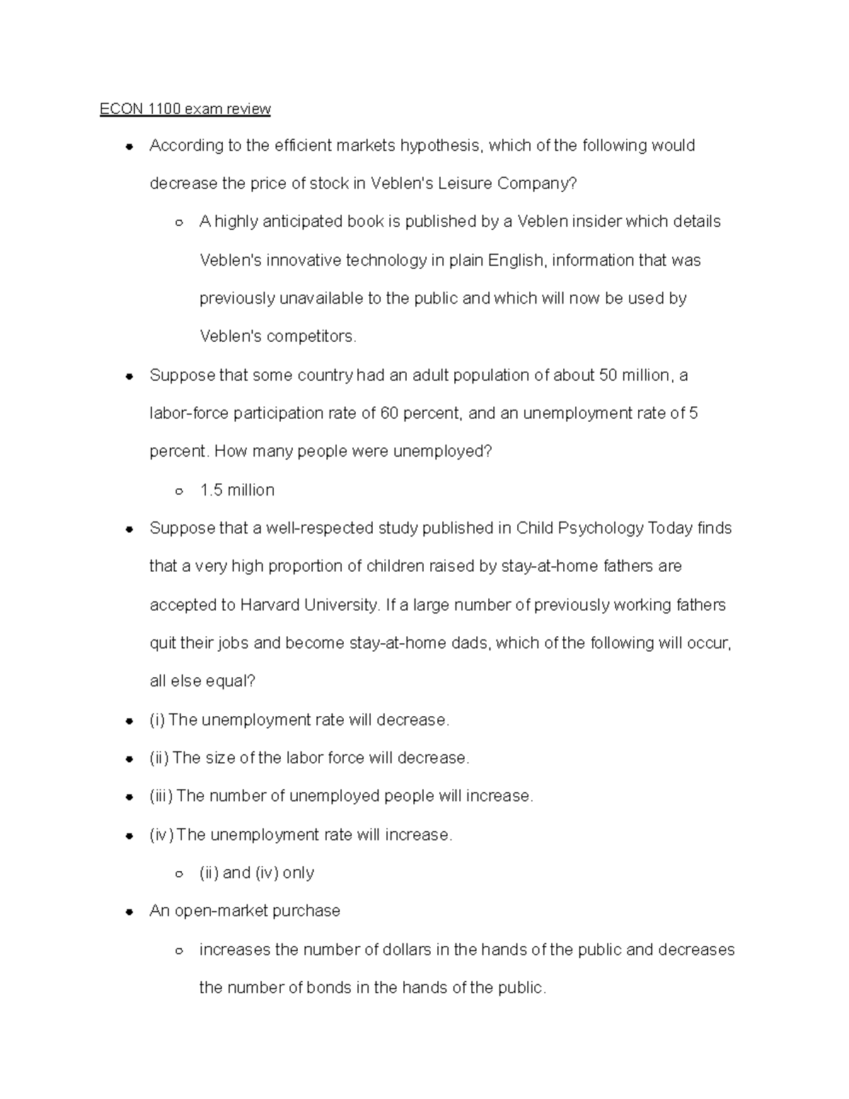 ECON 1100 Exam Review - Key Concepts for Exam 3 Study Guide - Studocu