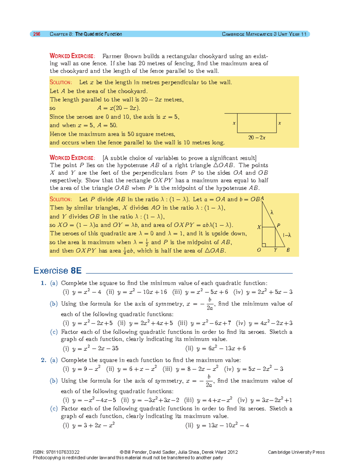 Maximization and Minimization of Quadratic Functions - CAMBRIDGE MATH 3 ...
