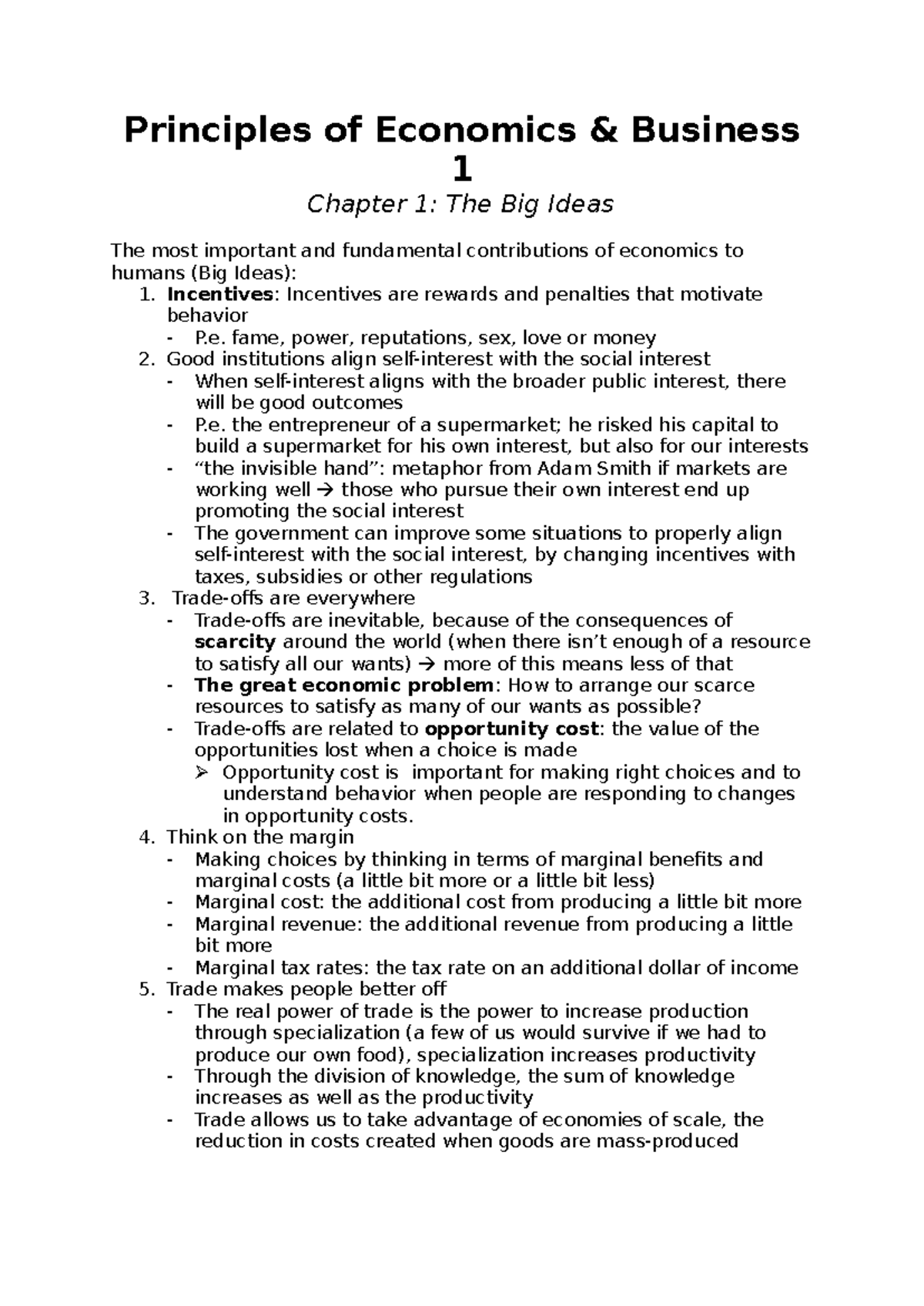 Principles of Economics & Business 1: Key Concepts Summary - Studeersnel