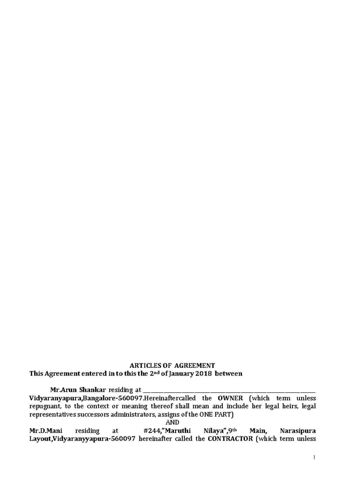 Construction Agreement Draft for Residential Building Project - Studocu