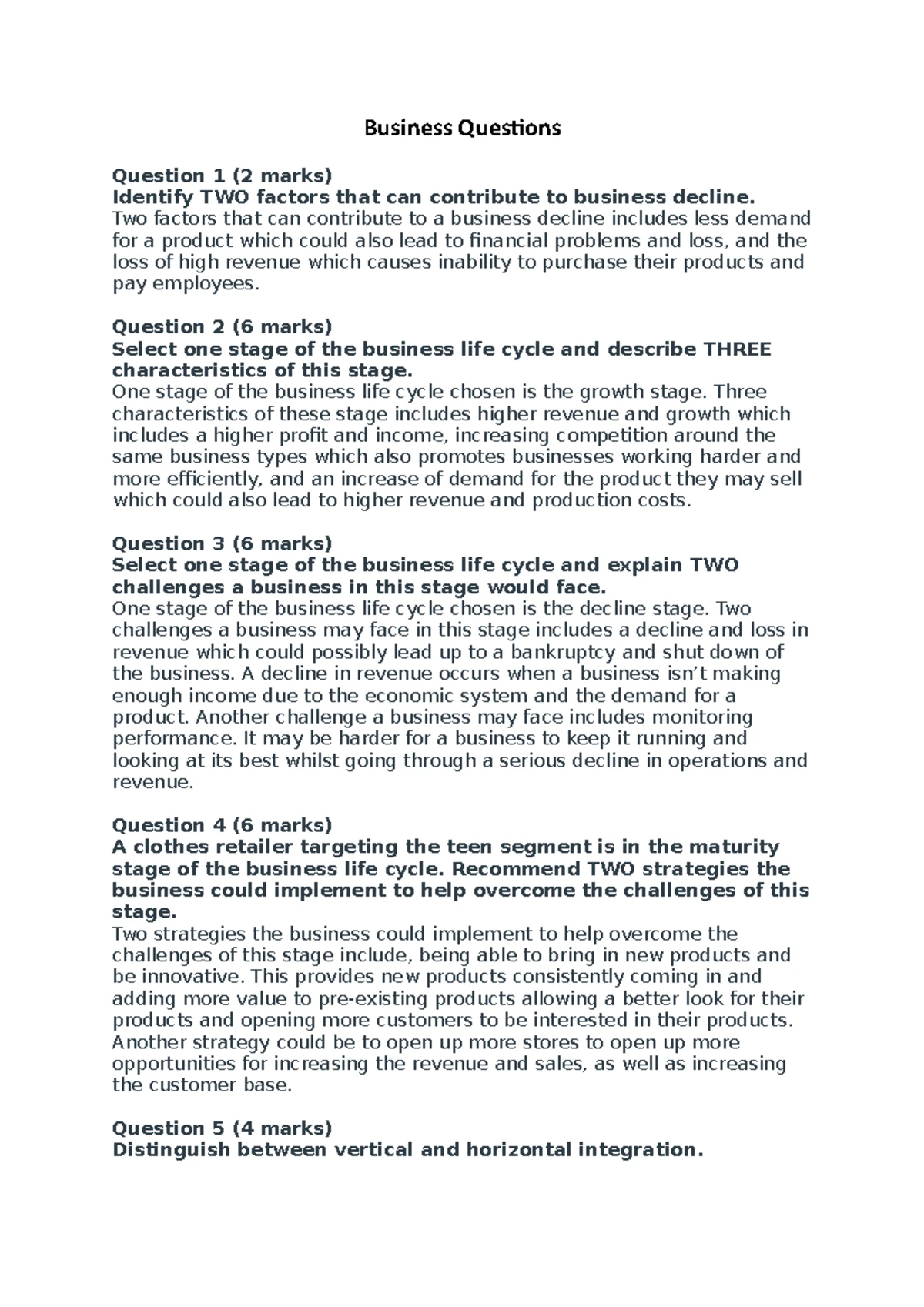 Year 11 HSC Business Studies - 2020 Exam Paper Analysis - Studocu