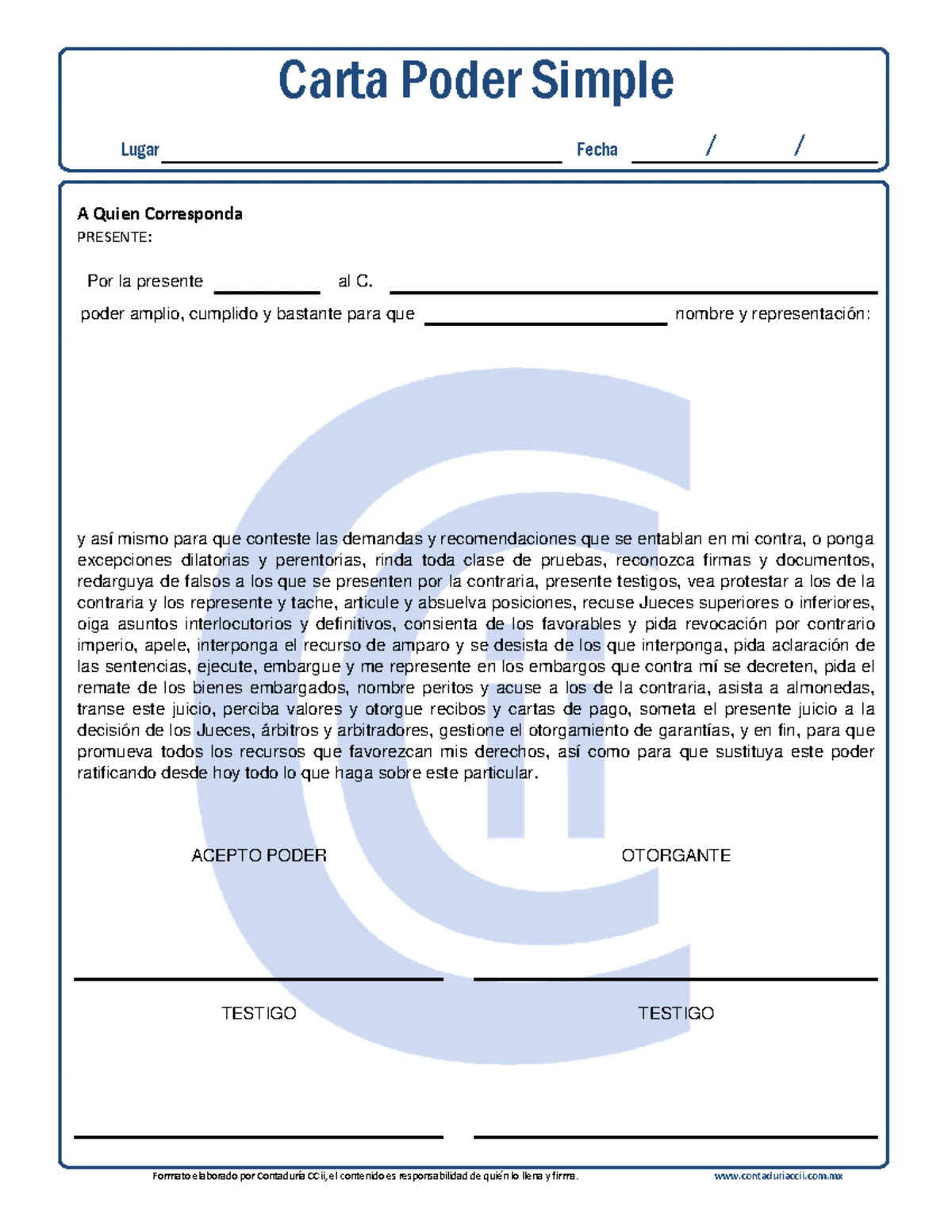 Formato carta poder - Apuntes 2 - INFORMACIÓN Y FORMATO DE CARTA PODER ...