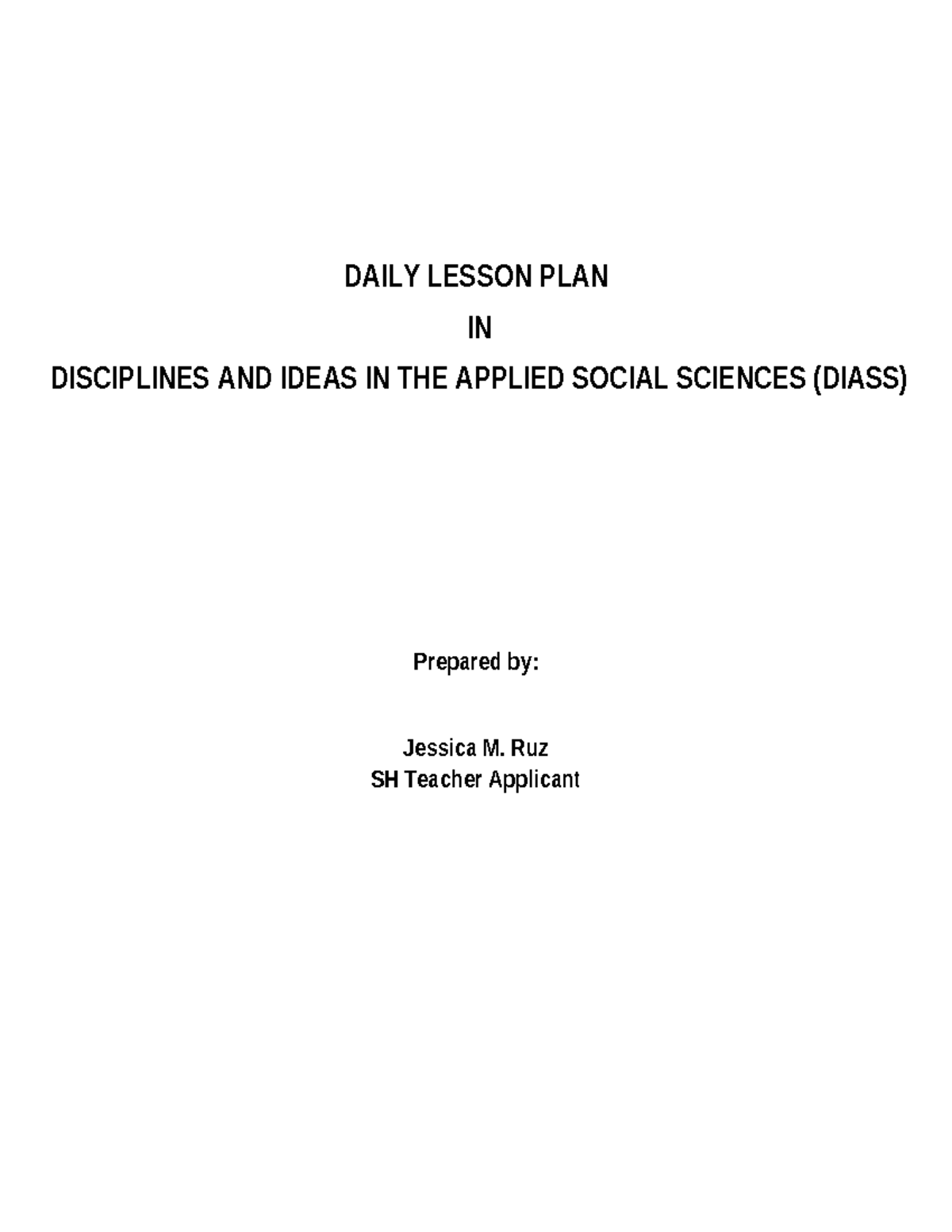 DLL-DIASS- Daily Lesson Plan & Notes on APPLIED SOCIAL SCIENCES - Studocu
