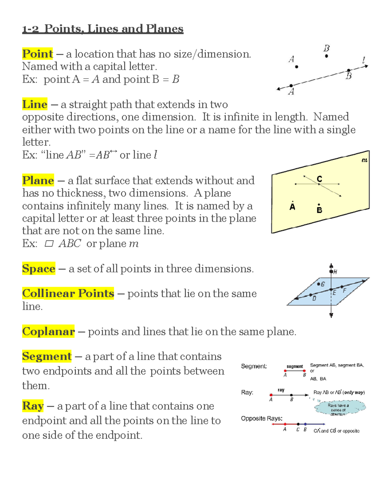 1.2 Geometry Notes: Points, Lines, and Planes Essentials - Studocu