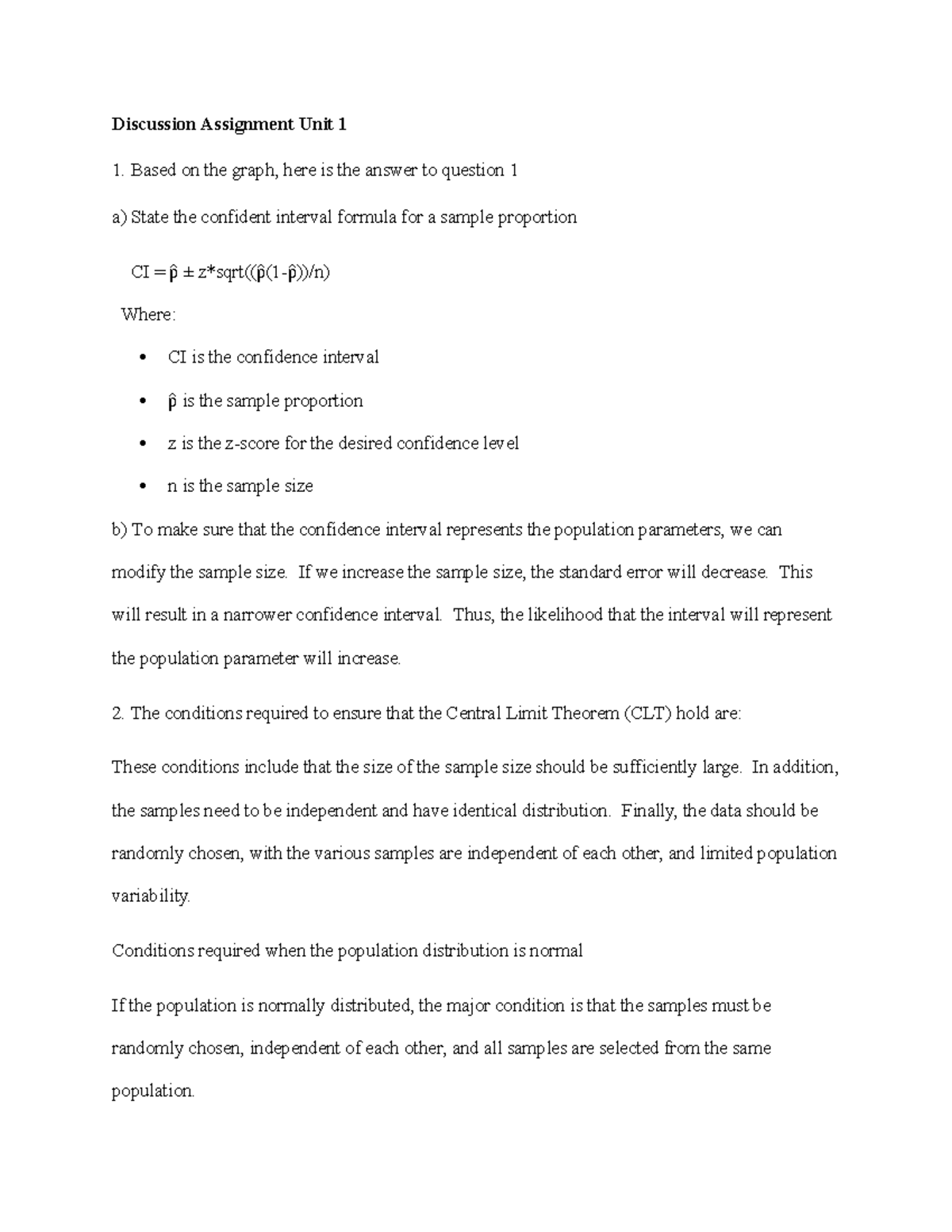 STAT Discussion Assignment Unit 1 - Discussion Assignment Unit 1 Based ...