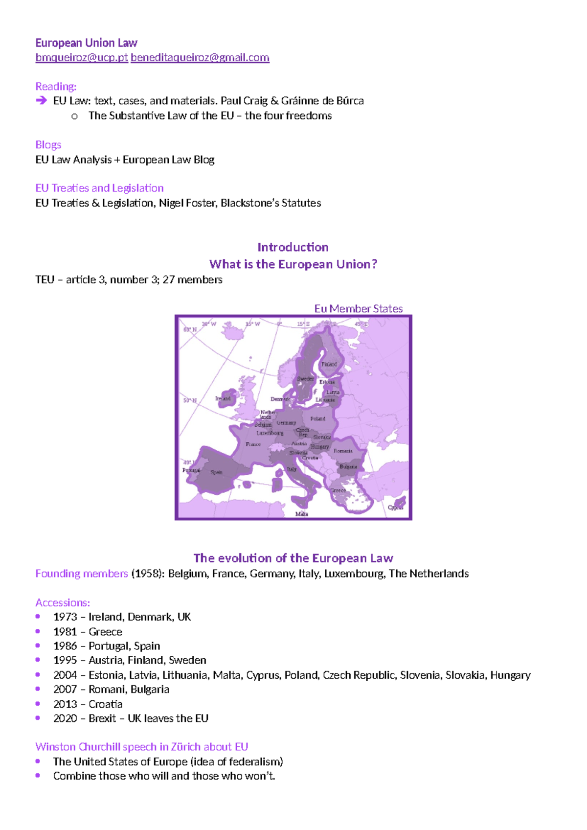 UE Law - Lecture Notes and PPTs Summary - Studocu