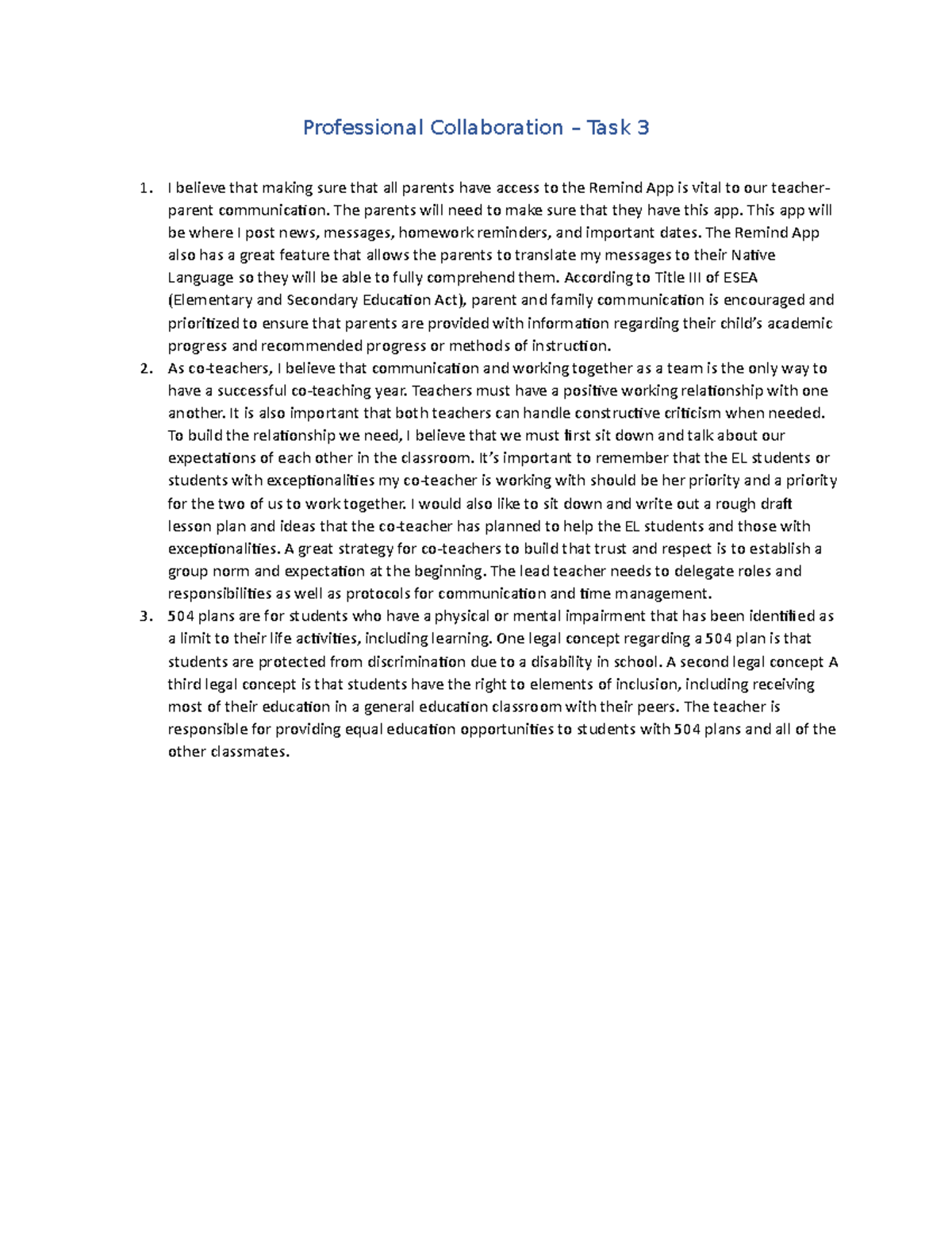 Professional Collaboration -task 3 - Professional Collaboration – Task ...