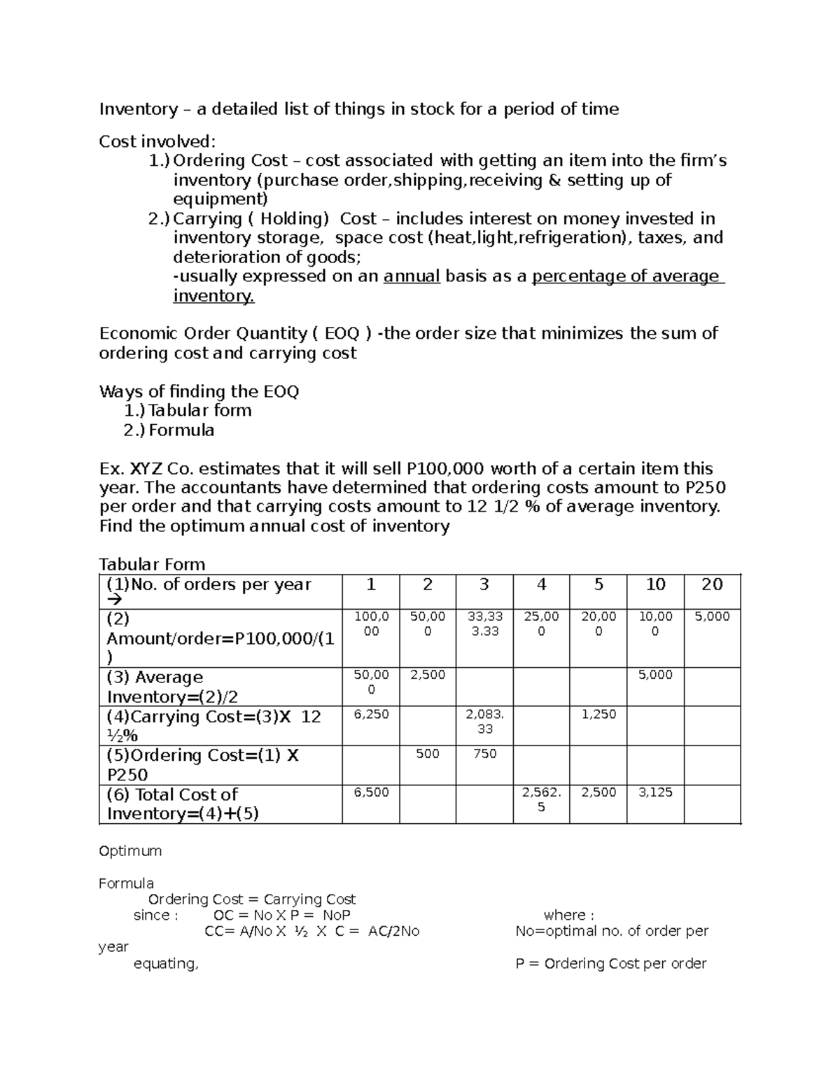 Inventory Management: Understanding Costs and Economic Order Quantity ...