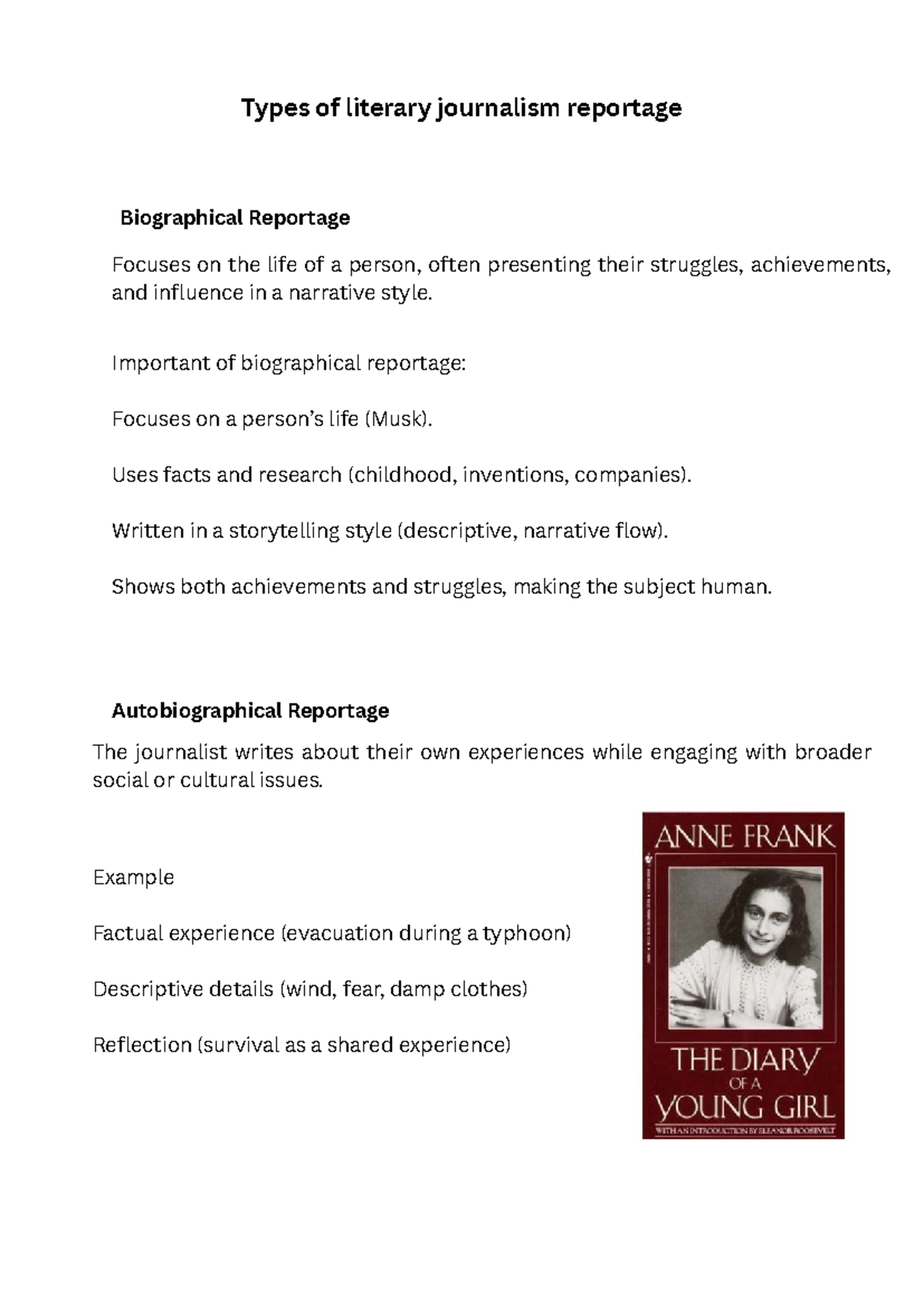 Literary Journalism Reportage Overview for Course 20250914 - Studocu