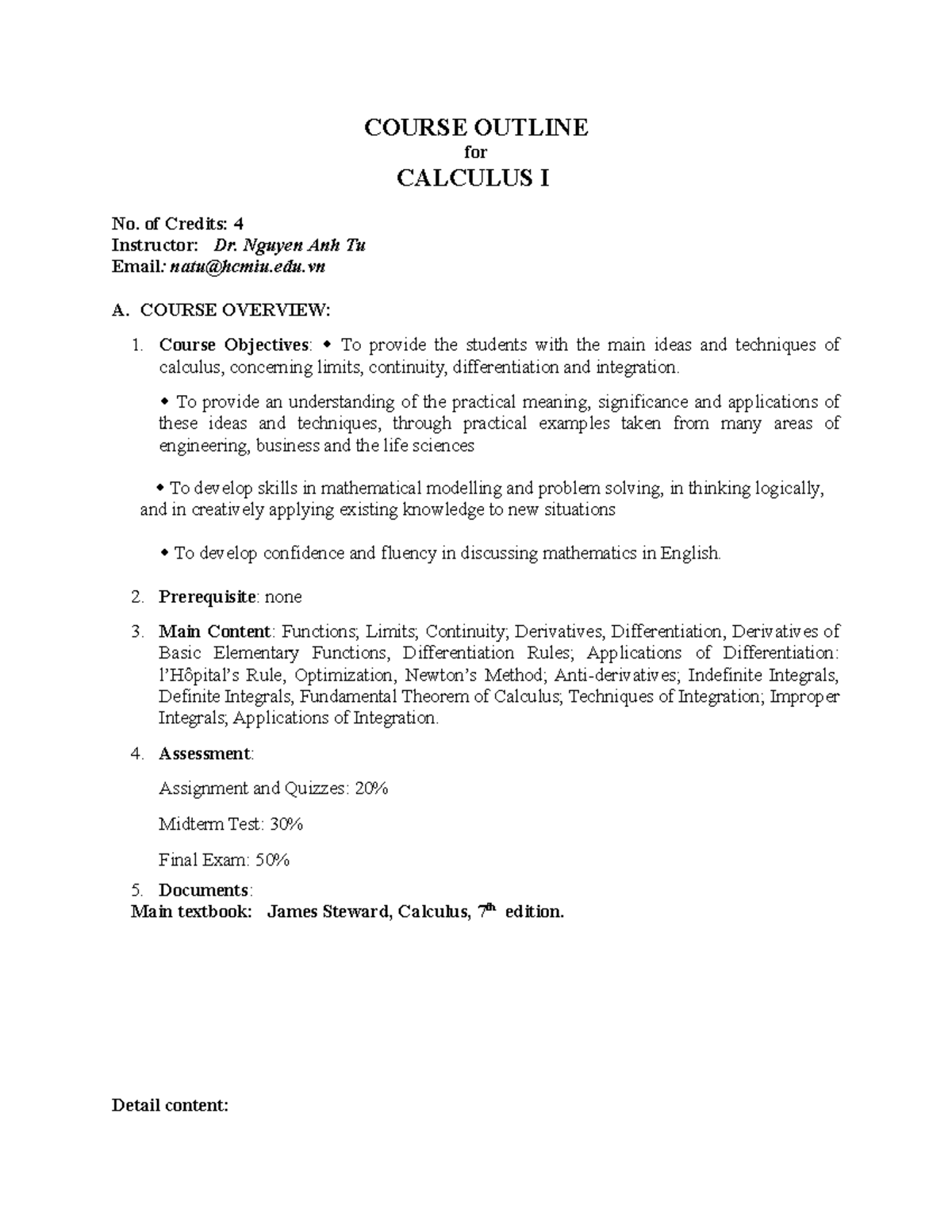CAL1 Course Overview and Syllabus for Calculus I Study Material - Studocu