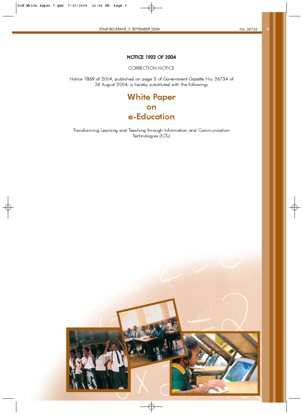 DoE White Paper 7: Transforming Education with ICTs - CIC2601 - Studocu
