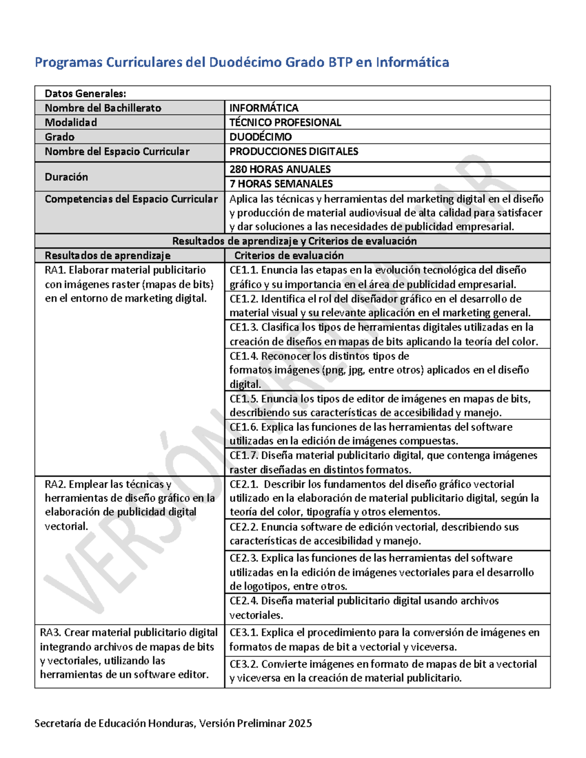 12mo BTP - Producciones Digitales: Currículo e Competencias - Document Preview