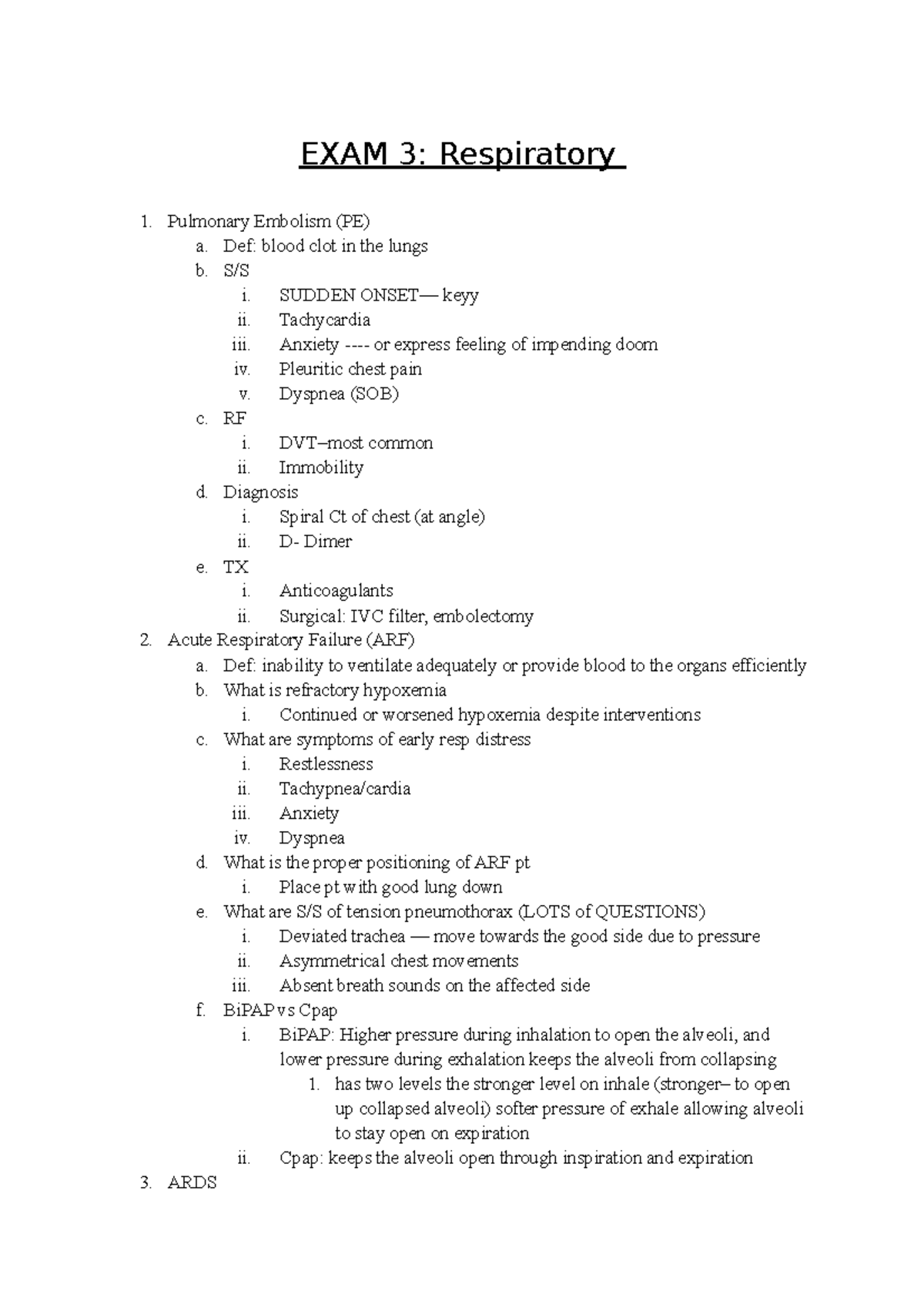 Exam 3 - Comprehensive Notes on Respiratory Conditions - Studocu
