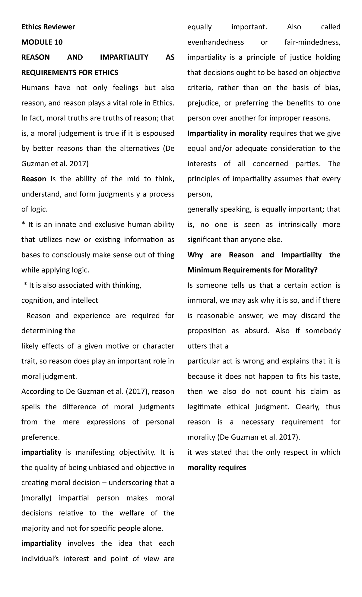 Ethics Reviewer Finals Finally - Ethics Reviewer MODULE 10 REASON AND ...
