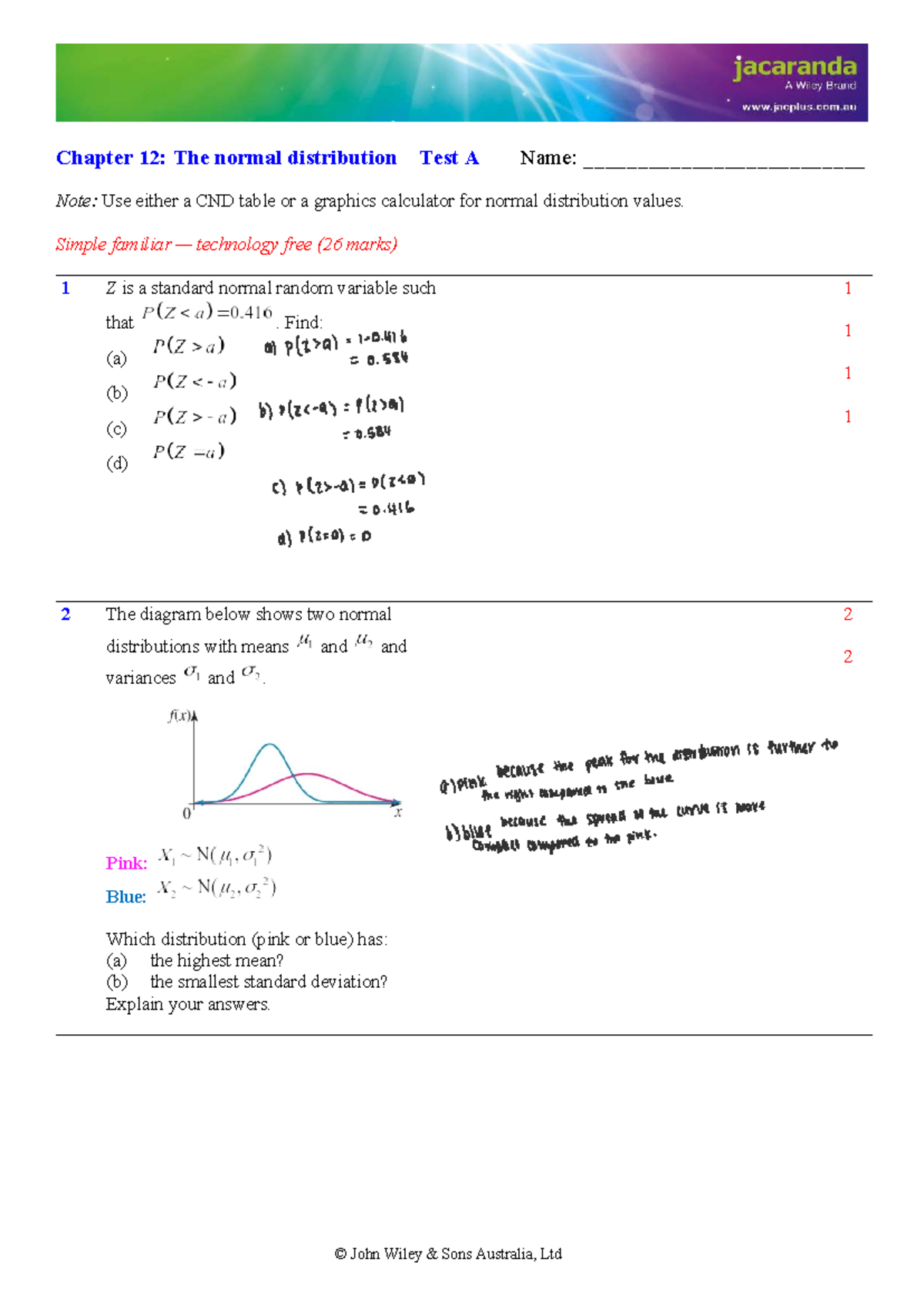 MME U4T4 TND Chapter 12: Normal Distribution Test A Notes - Studocu