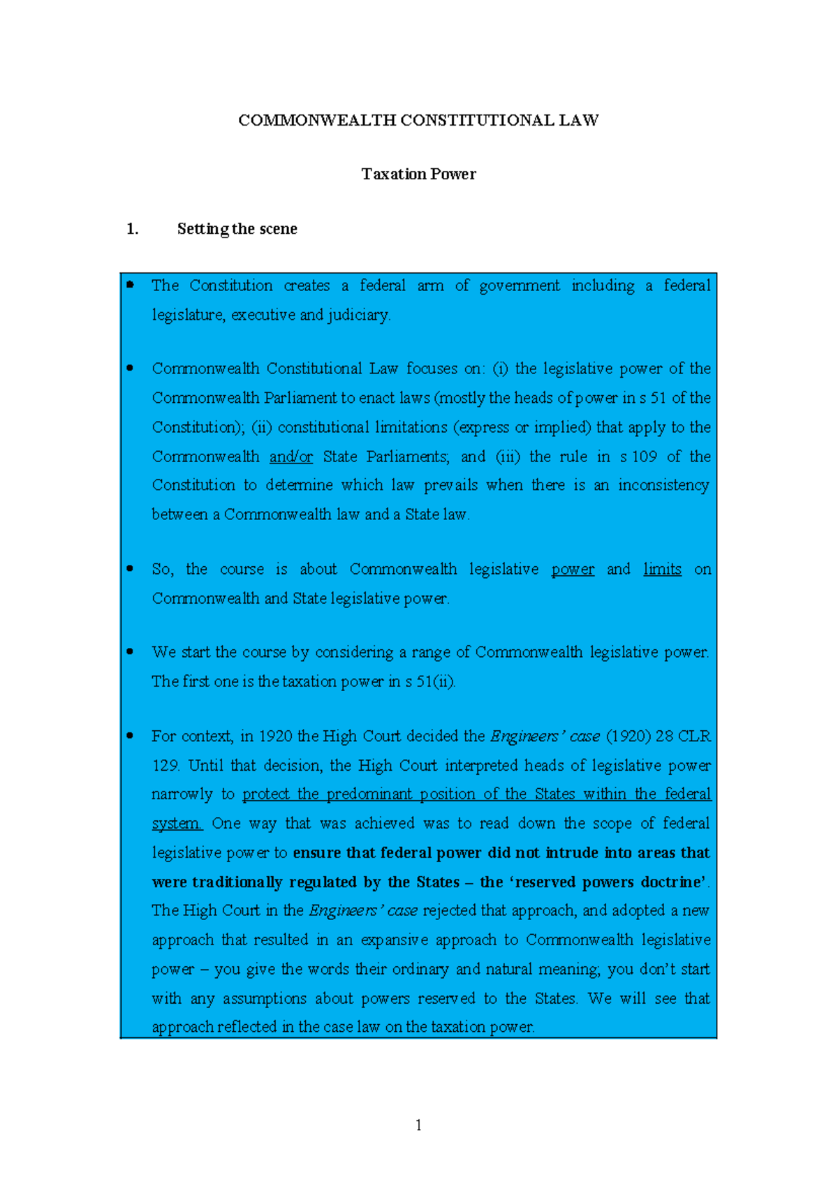 Week 2 Taxation Class Notes: Commonwealth Constitutional Law - Studocu
