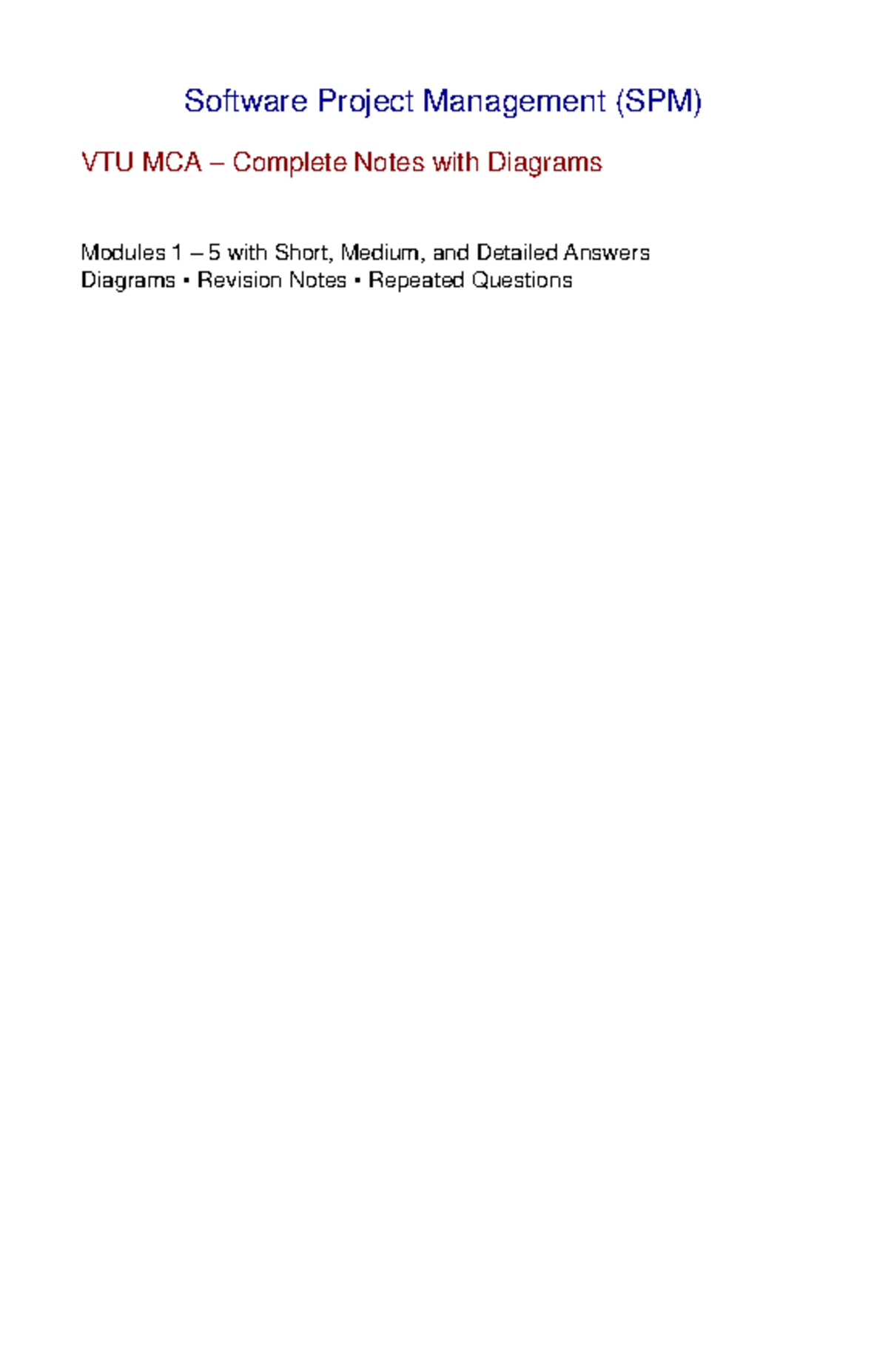 SPM VTU MCA Complete Notes: Modules 1-5 with Diagrams & Q&A - Studocu